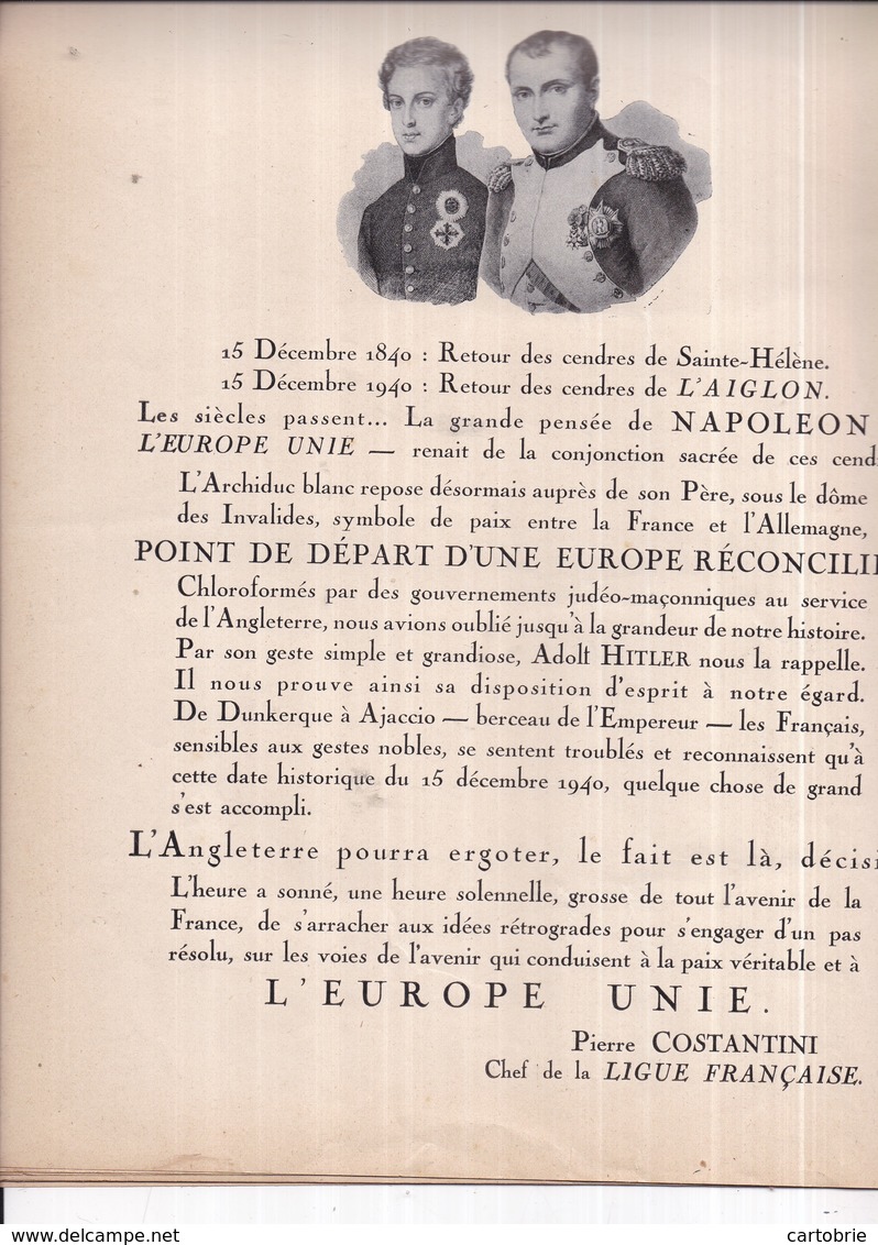 Affichette Politique "LE RETOUR DE L'AIGLON" - La Ligue Française - Napoléon - 25 X 33 Cm - Collaboration Attention - Affiches