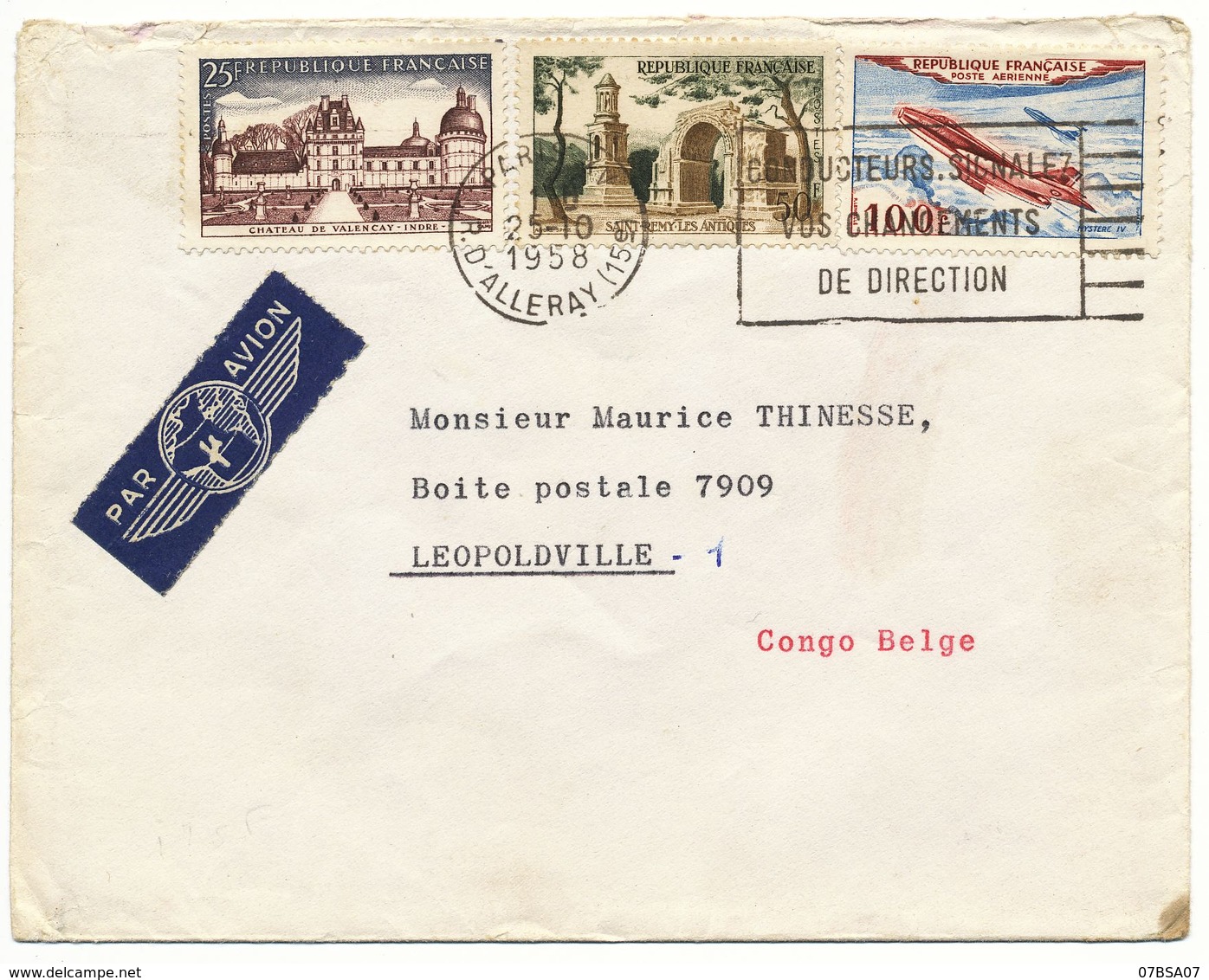 PARIS 1958 TARIF LETTRE AVION POUR LE CONGO BELGE - 1921-1960: Moderne