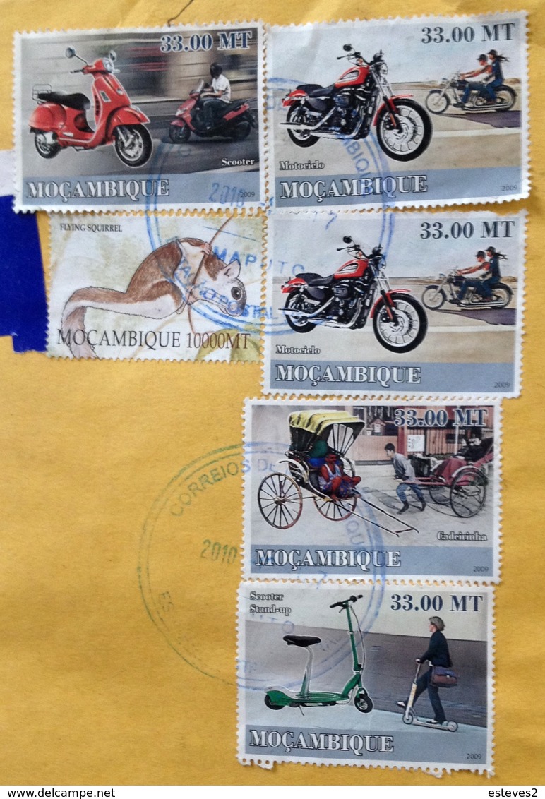 Mozambique ,  2009 ,  Scooter , Stand Up , Motorbike  , Segway , Train , Rickshaw , LAM ,  Circulated Cover Big Format - Motos