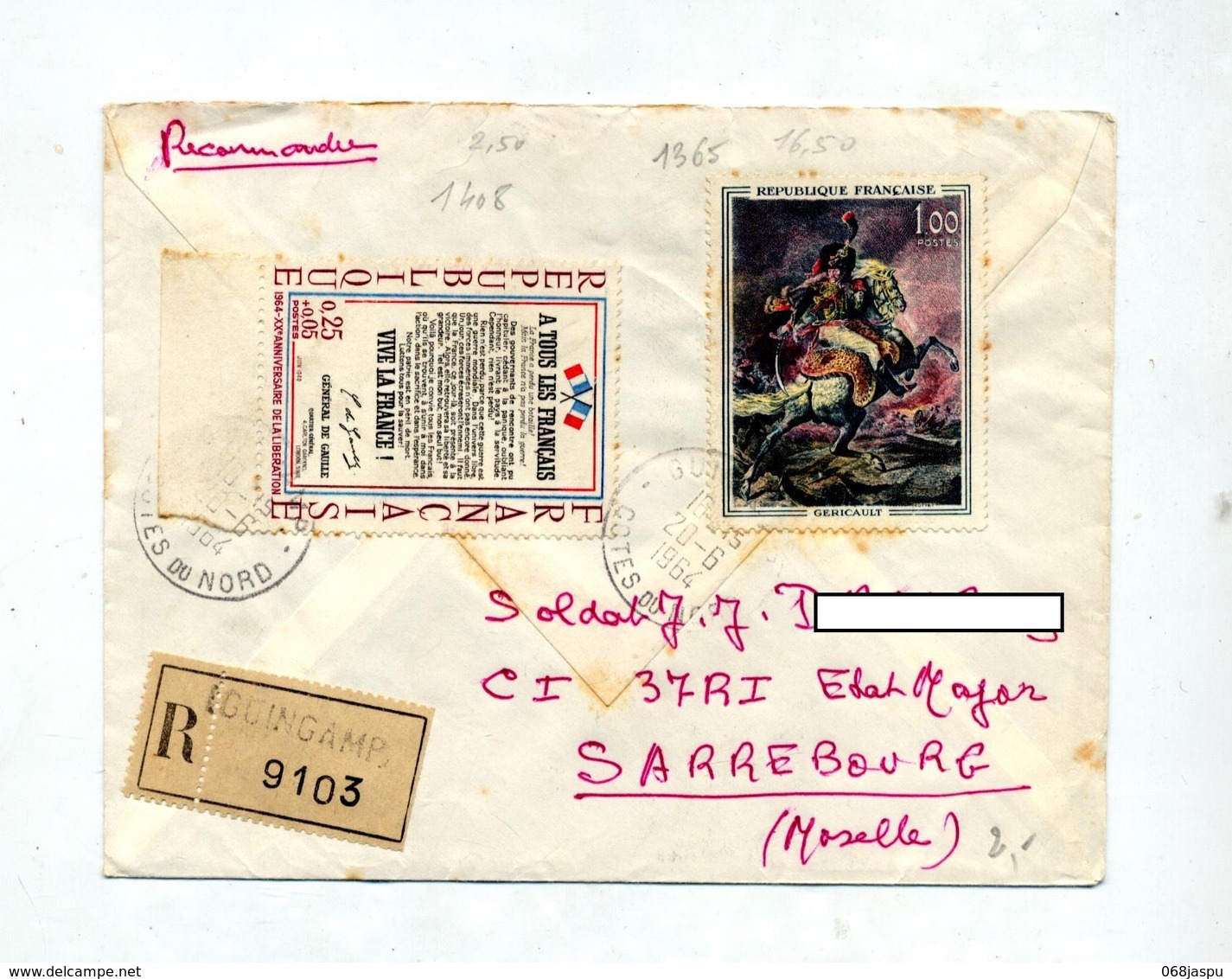 Lettre Recommandee Eguingamp Sur Gericault Appel De Gaulle - Manual Postmarks