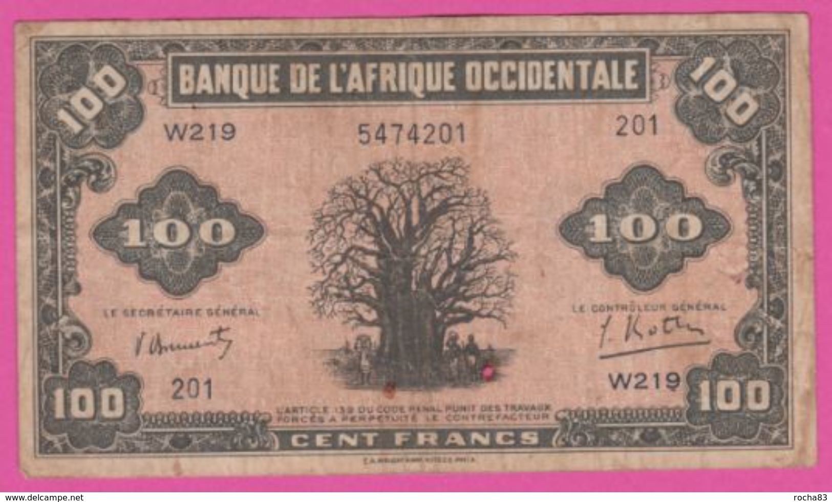 FRENCH WEST AFRICA - AOF Billet 100 F.- Pick 31a - VF - Westafrikanischer Staaten