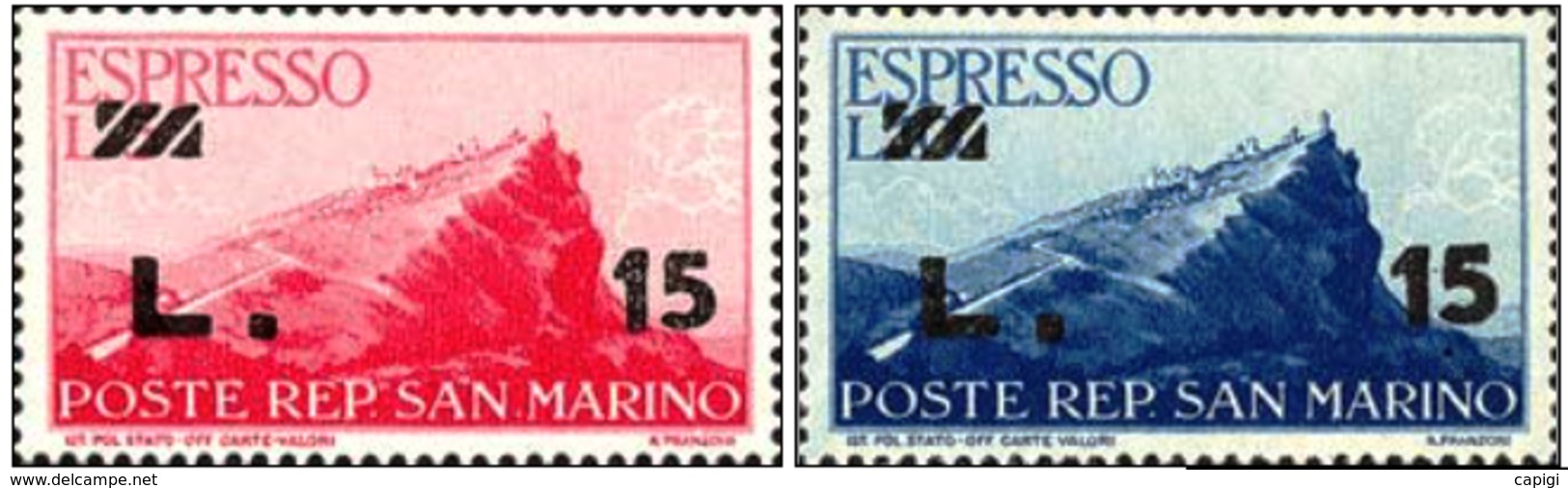 1947 - SAN MARINO - ESPRESSO SOVRASTAMPATI 15 SU 5 E 15 SU 10 -  E 16/17 -  NUOVO - MNH - Sellos De Urgencia