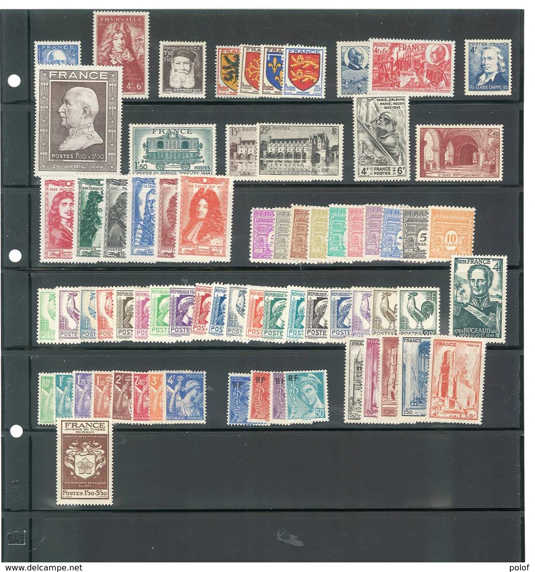 Année Complète 1944 - 70 Timbres Neufs Sans Charnières Ni Traces -  Yvert  599 à 668 - 1940-1949