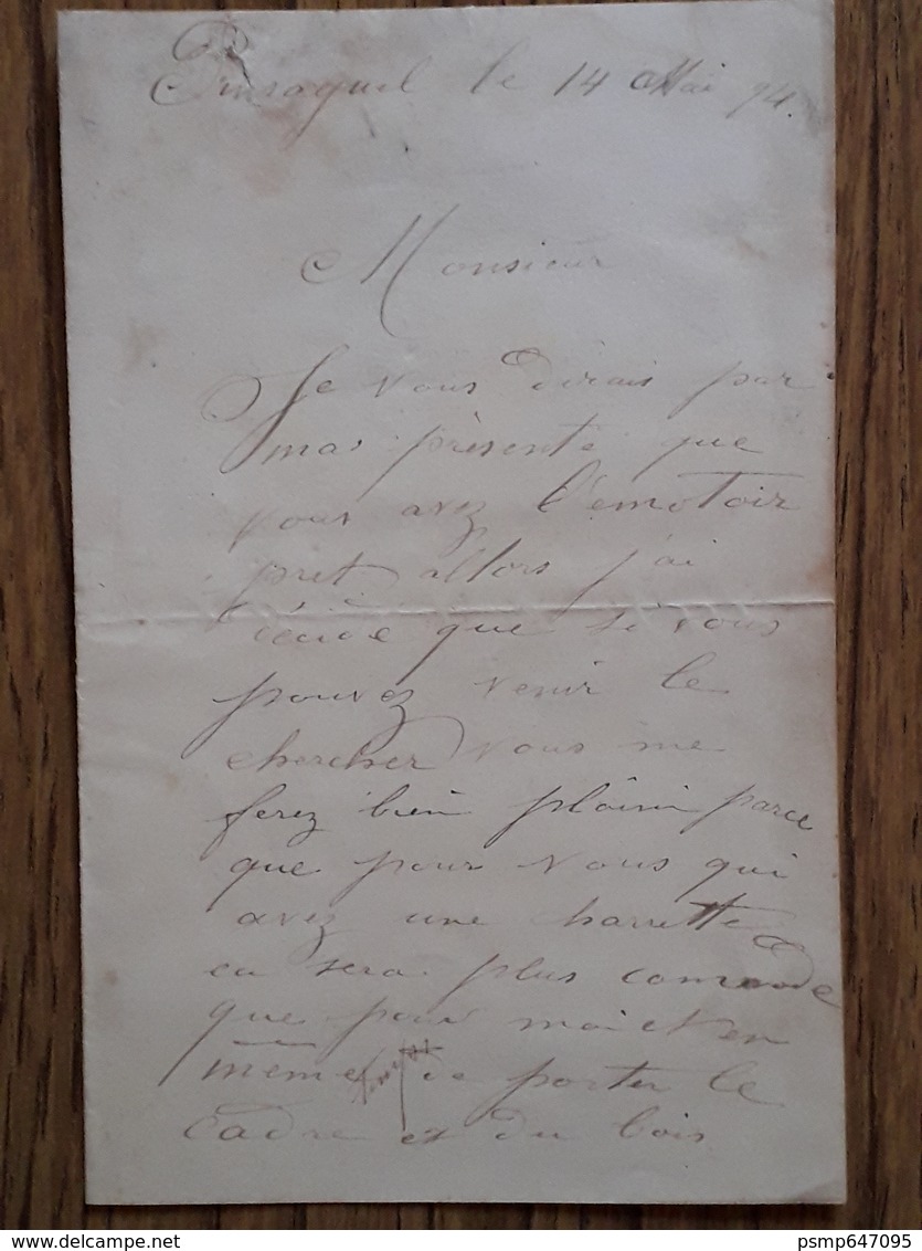 Lettre Du Charron De Pinsaguel Du 14 Mai 1894 RARE - Manuscripts