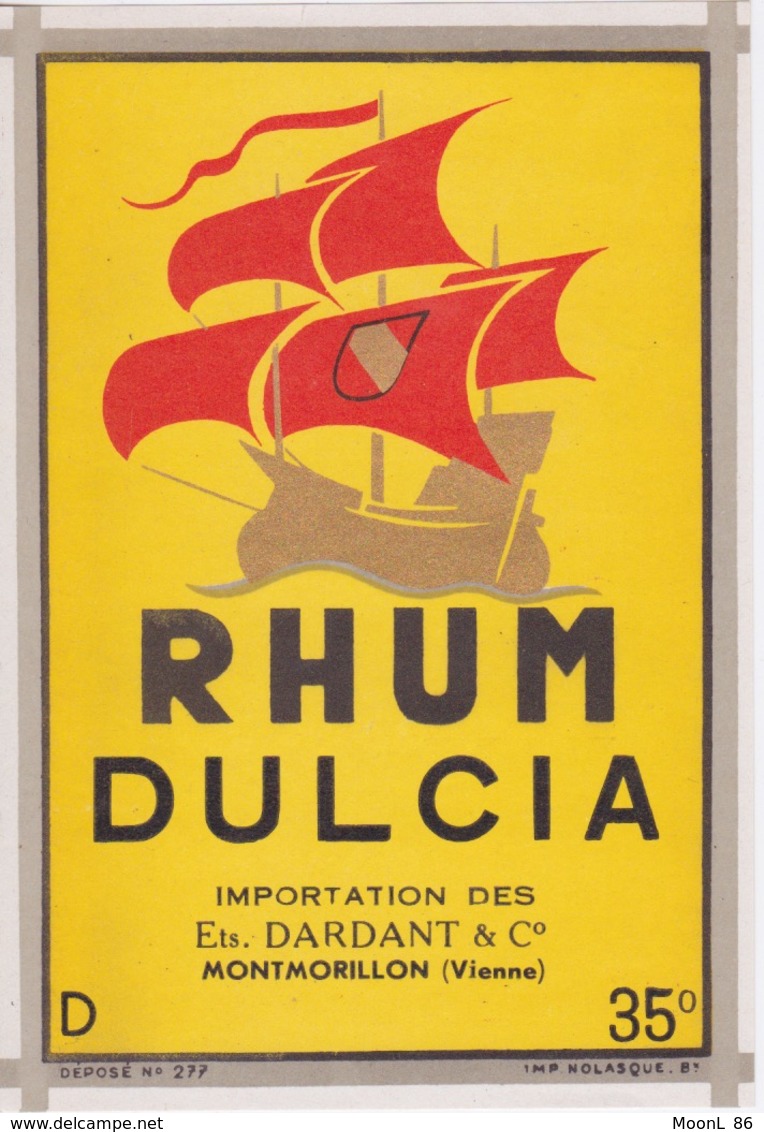 ETIQUETTE - ALCOOL - RHUM  DULCIA 35 ° - BATEAU A VOILE -  VOILIER - Barche A Vela & Velieri