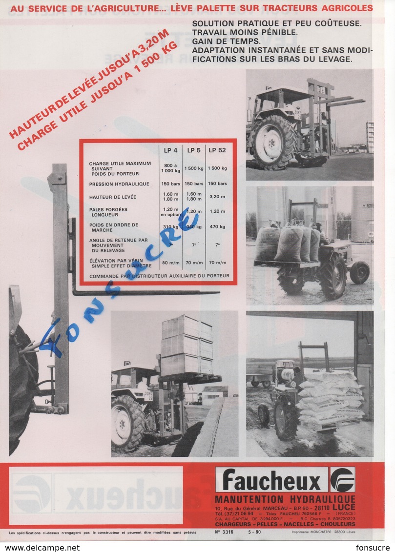 Livret Publicitaire Agricole & Industriel FAUCHEUX Lève Palette Tracteur Renault Fiat Someca Fend Deutz 28 LUCE  2 Pages - Agriculture