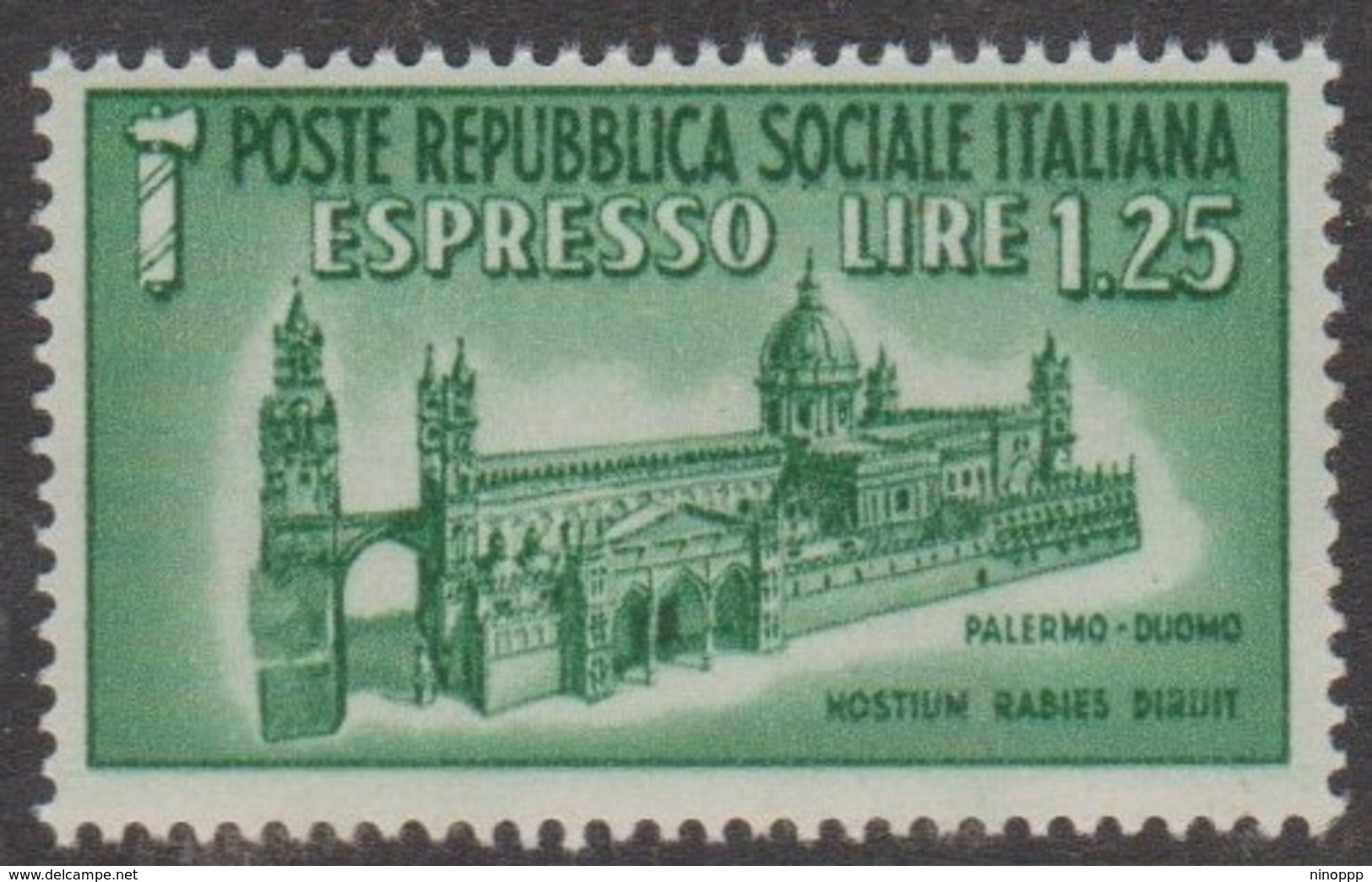 Italy Repubblica Sociale Italiana E 10 1944 Special Delivery Lire 1.25 Green Palerme Dome, Mint Never Hinged, - Poste Exprèsse