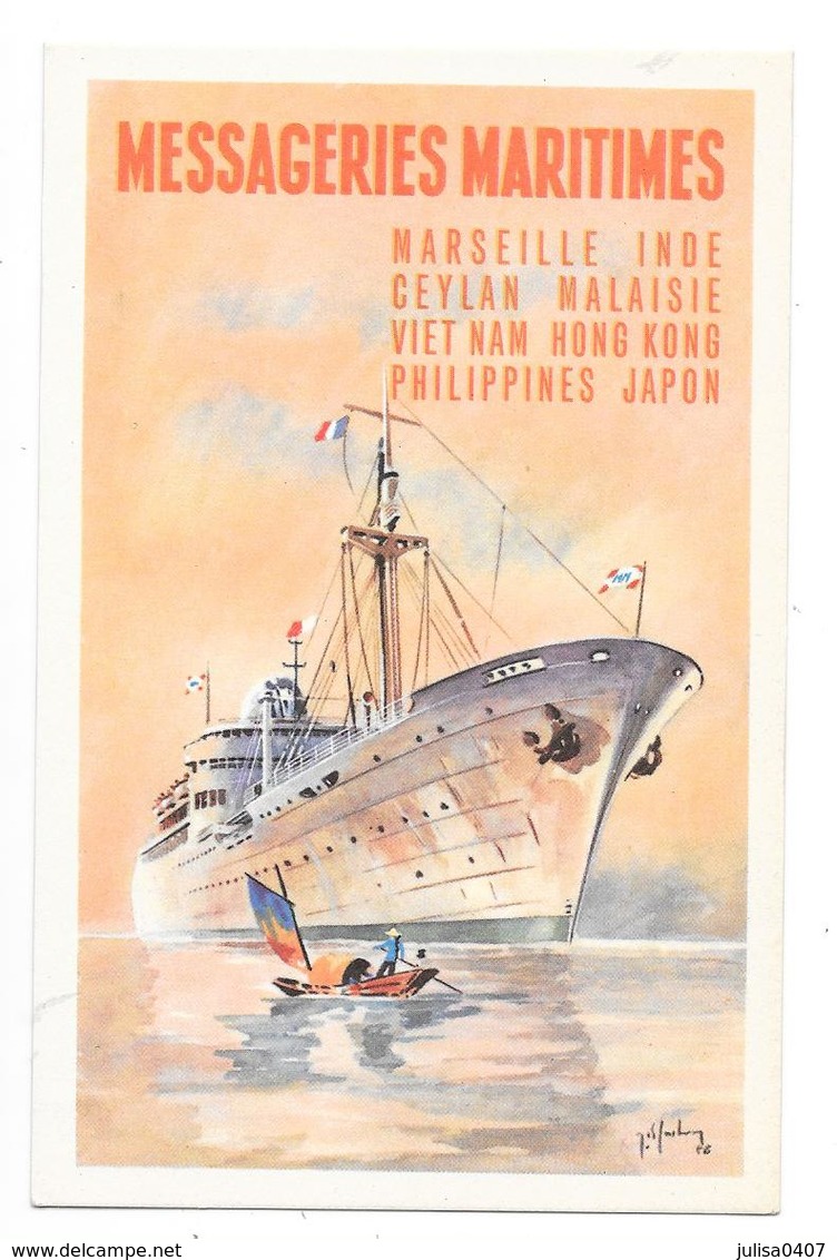 MESSAGERIES MARITIMES Carte Illustrée Marseille Inde Ceylan Malaisie Viet Nam Hong Kong ... - Passagiersschepen
