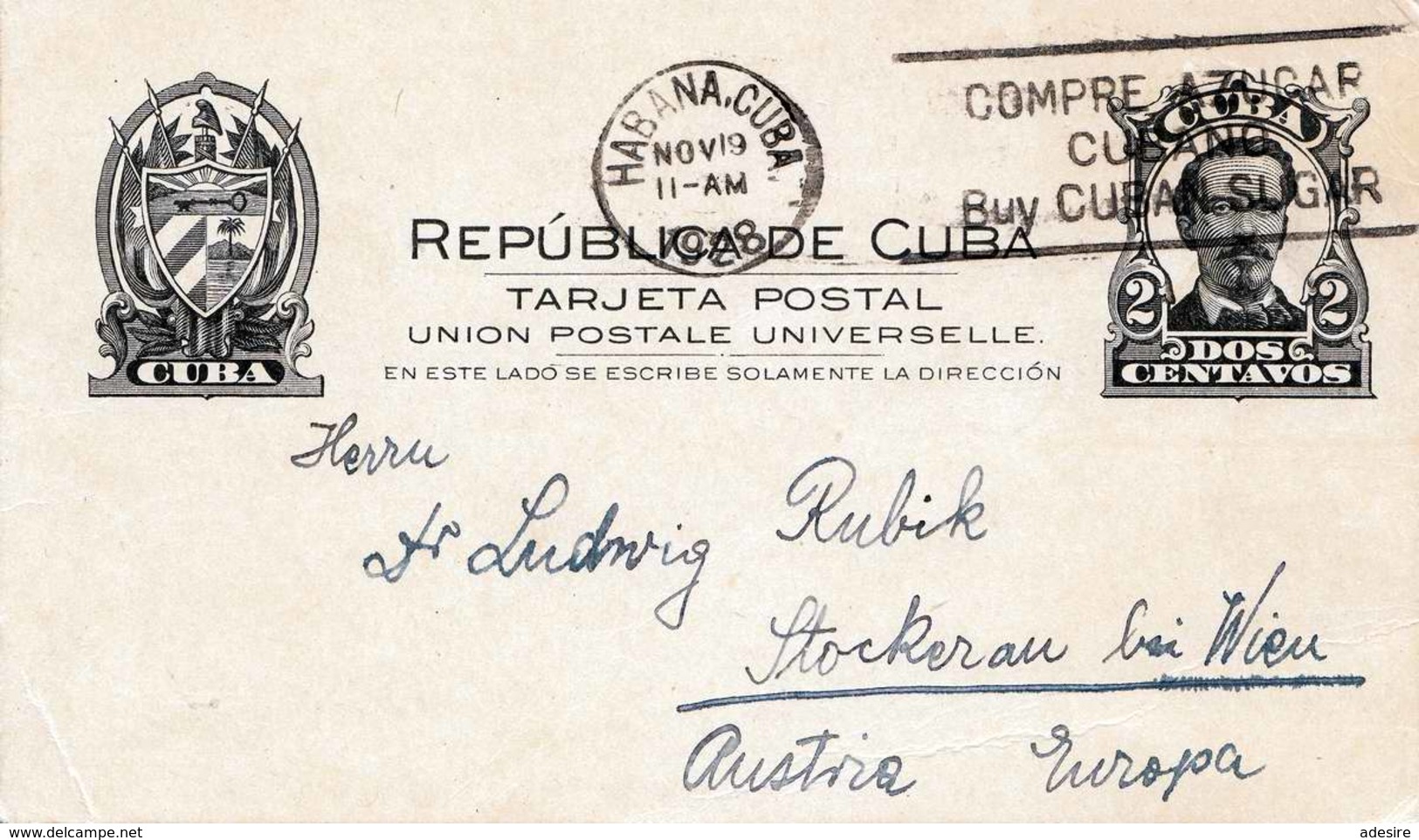 CUBA 1928 - 2 Centavos Ganzsache Auf Postkarte Mit Cuba-Wappen - Brieven En Documenten