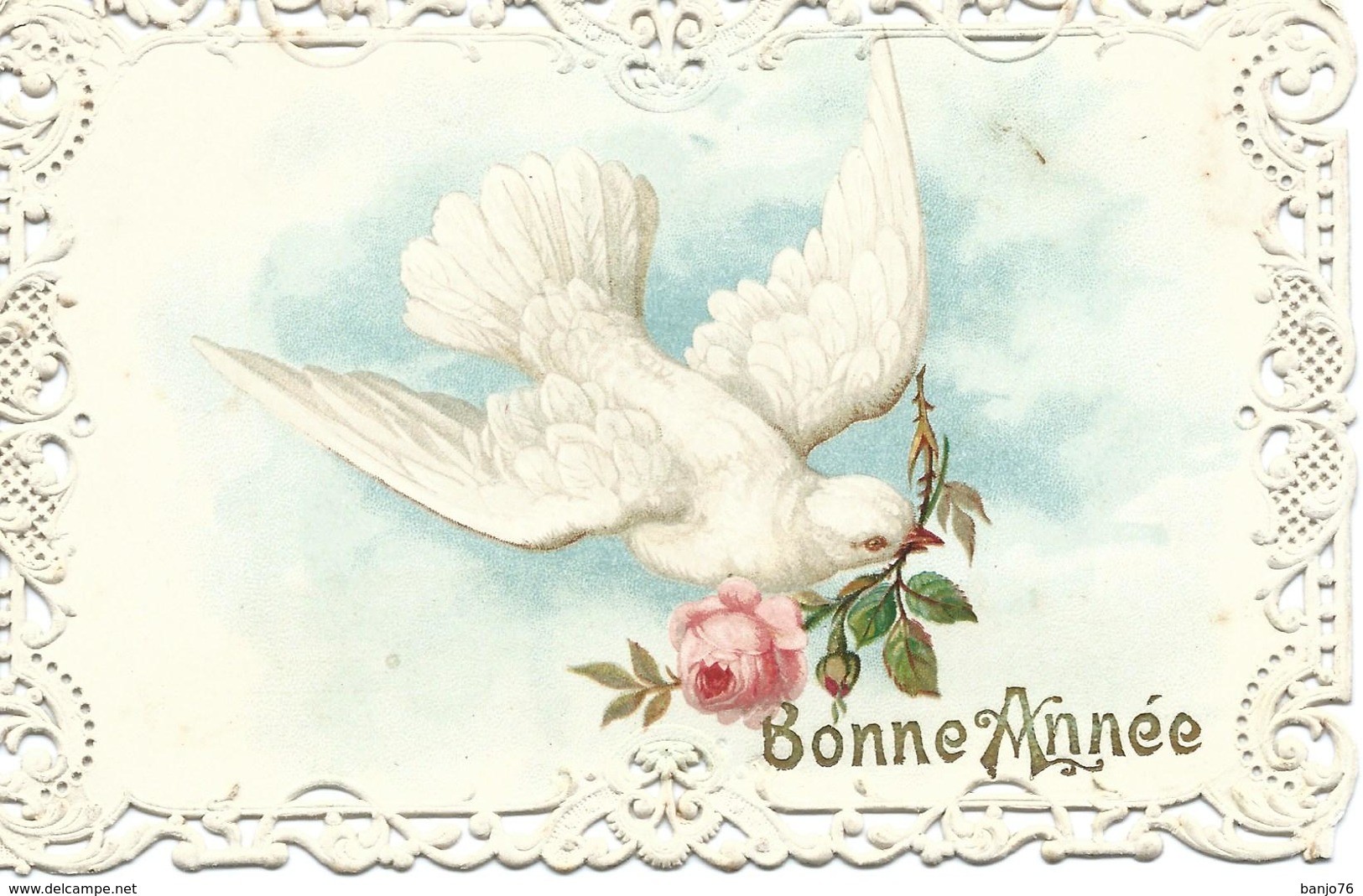 Colombe à La Rose - Bonne Année - Carte Avec Dentelle - Anno Nuovo