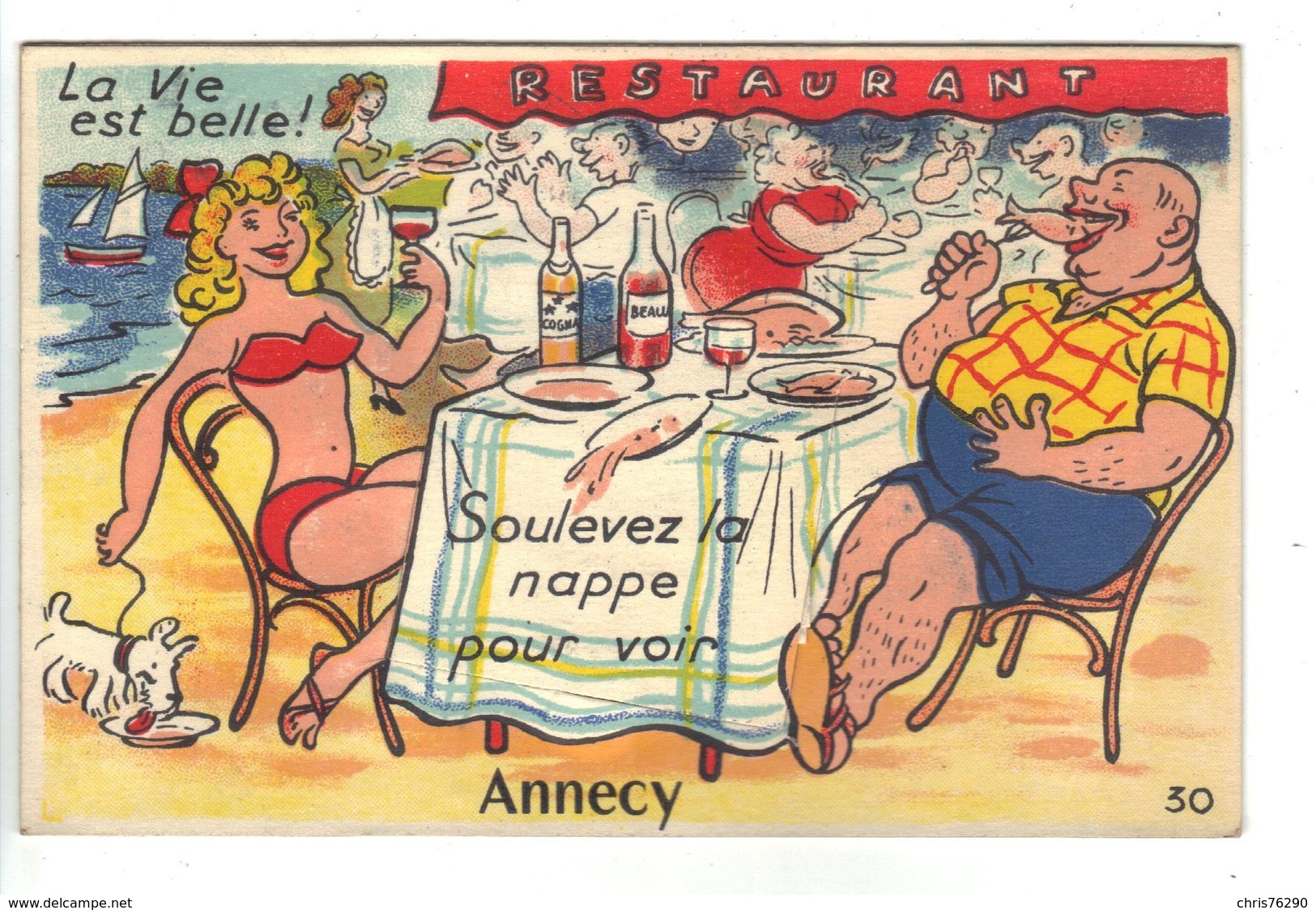 CPA 74 ANNECY Carte à Système Humour Restaurant Soulevez La Nappe Dépliant Vues 1954 - Annecy