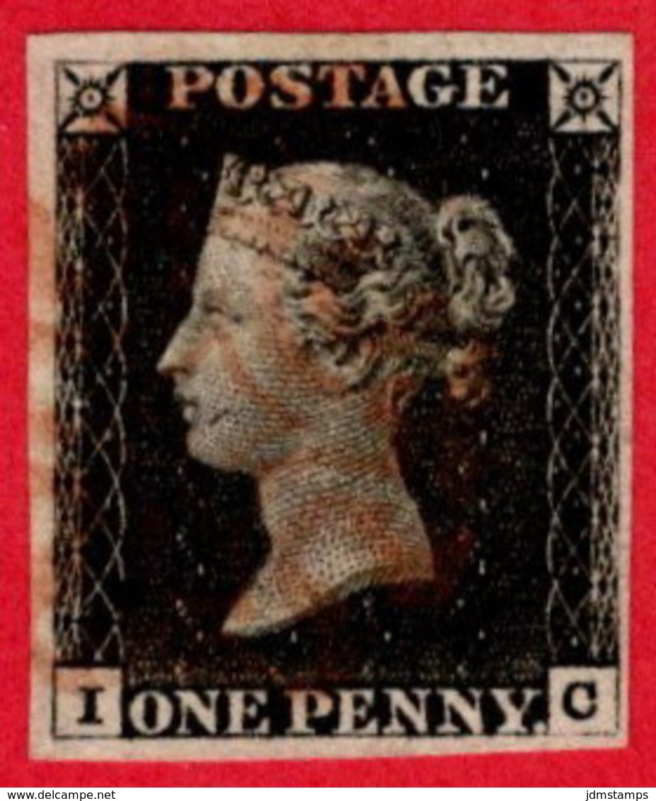 GBR SC #1 U (I,C) 1840 Queen Victoria 4-margins  W/red Cancel CV $375.00 - Used Stamps