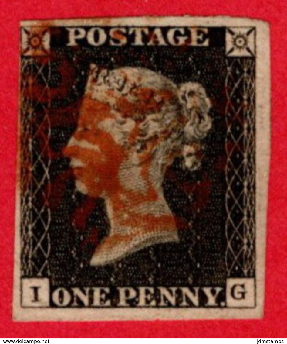 GBR SC #1 U (I,G) 1840 Queen Victoria 3+ Margins W/red MC Cancel CV $375.00 - Usati