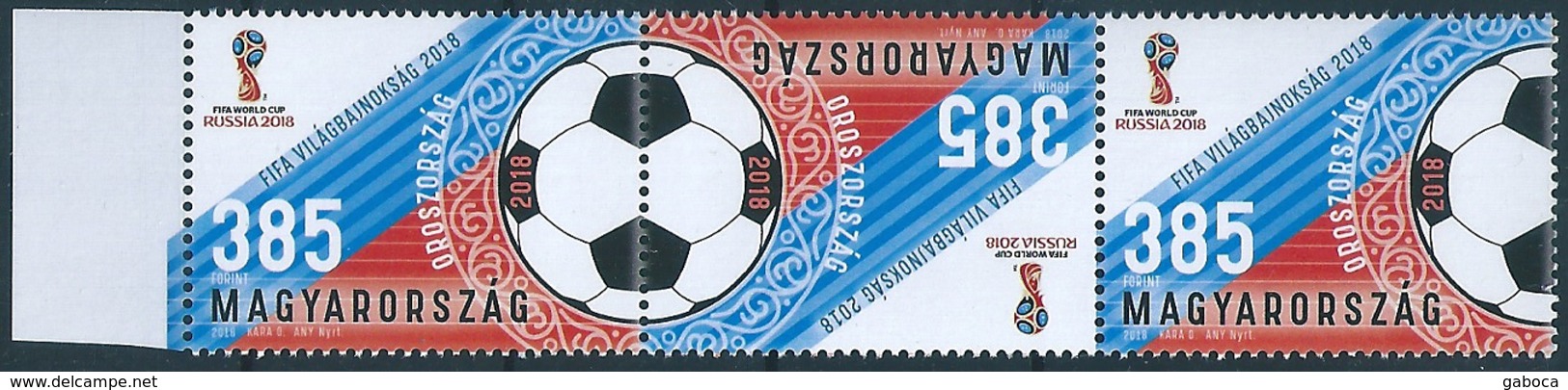 B8488 Hungary Sport Football World Cup Russia Strip Of 3 Tete-beche MNH - 2018 – Russia