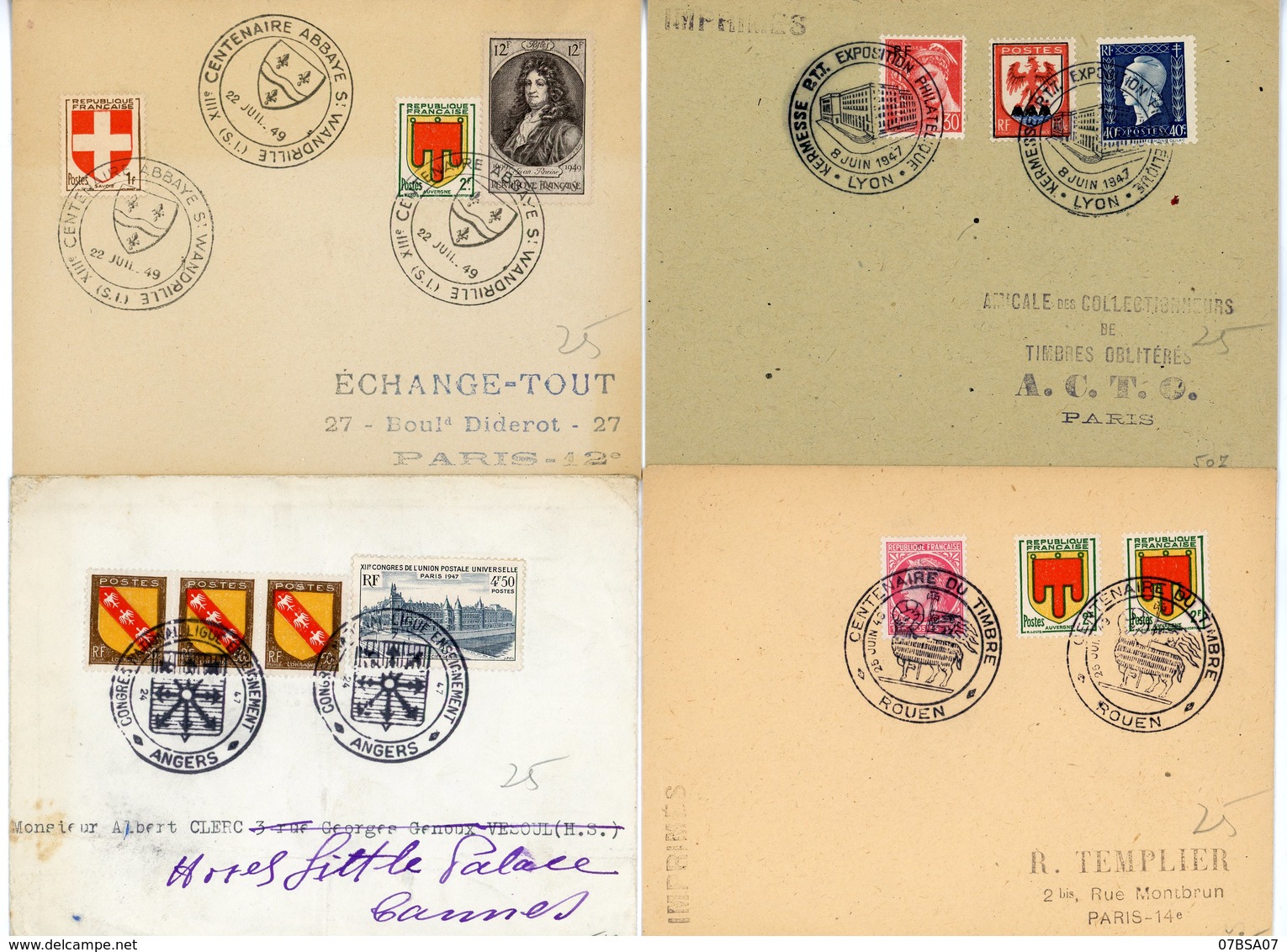 LOT DE 4 X LETTRE AVEC CACHETS COMMEMORATIFS DIFFERENTS 1947/49 - 1921-1960: Periodo Moderno