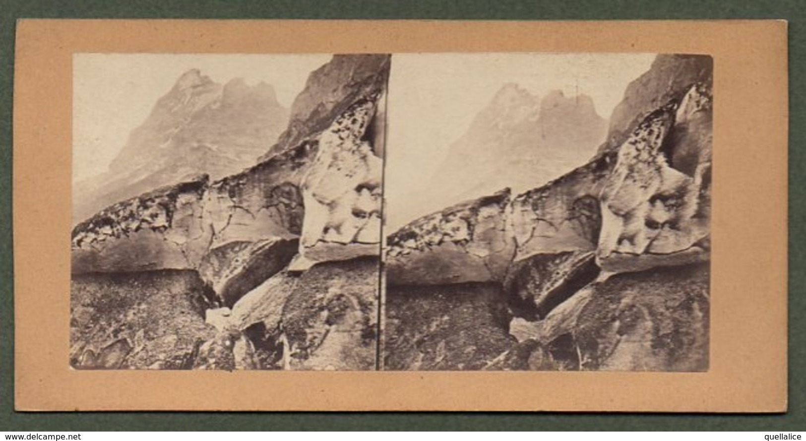 01526 " PONTE DI GHIACCIO – GRINDELWALD SVIZZERA”. Penna Ed Inchiostro Bruno Al Verso” " STEREOSCOPICA ORIG. - Cartes Stéréoscopiques