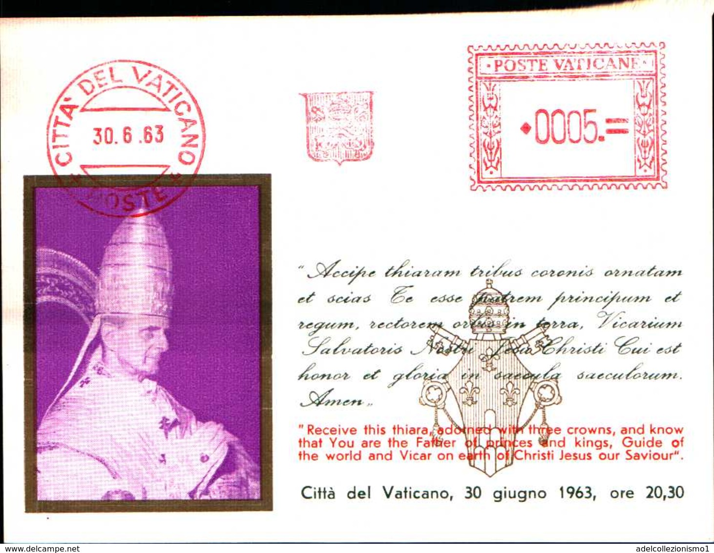 93856) VATICANO -FOGLIETTO  ERINNOFILO DELL'INCORONAZIONE DI PAOLO VI-USATO - Sonstige & Ohne Zuordnung