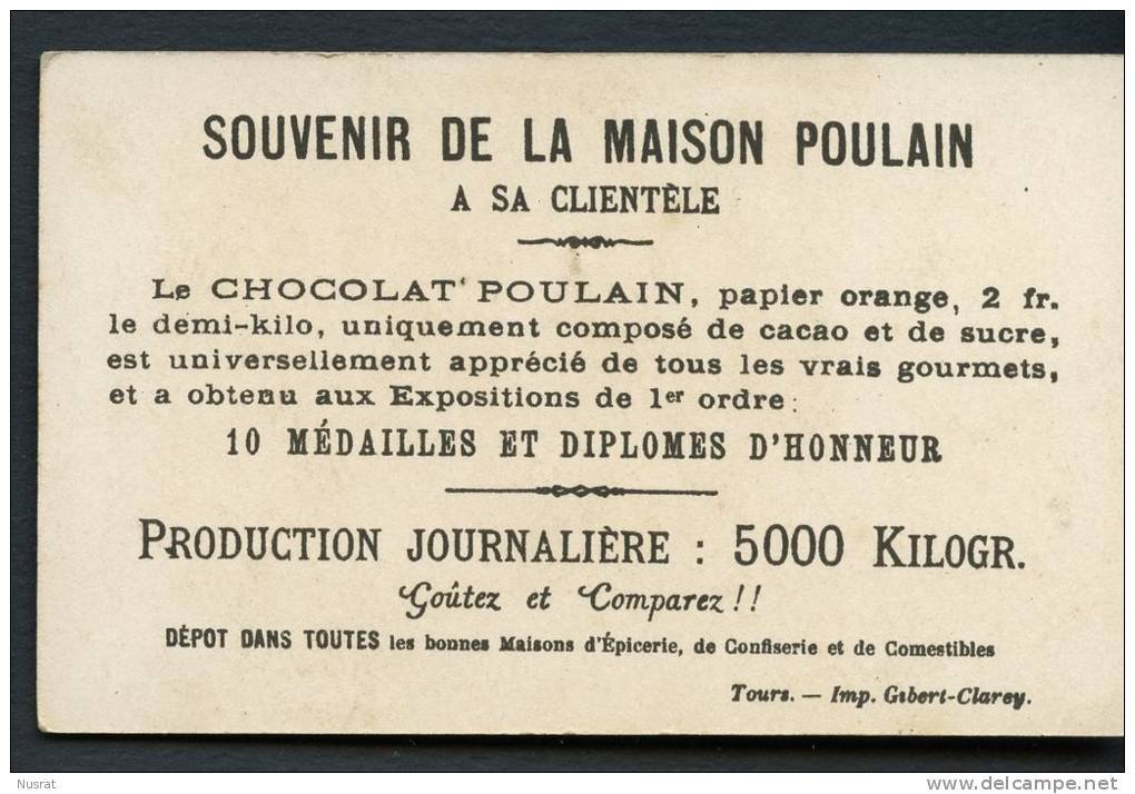 Chocolat Poulain, Jolie Chromo Dorée, Lith. Gibert-Clarey, Pierrot, Le Plaisir De La Pêche - Poulain