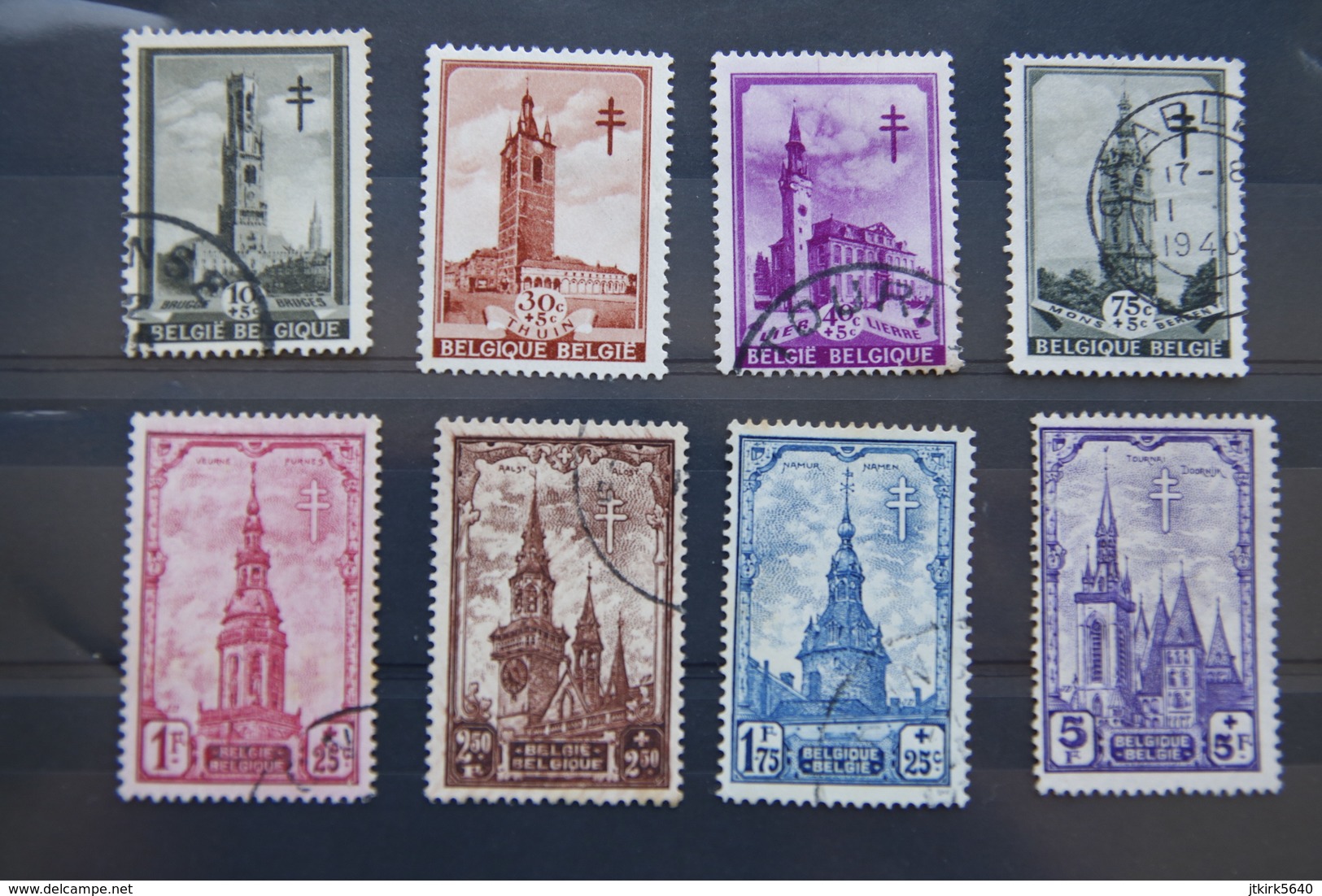 Série Complète "Antituberculeux. Les Beffrois" (COB/OBP 519/526, Obl) 1939. - Used Stamps