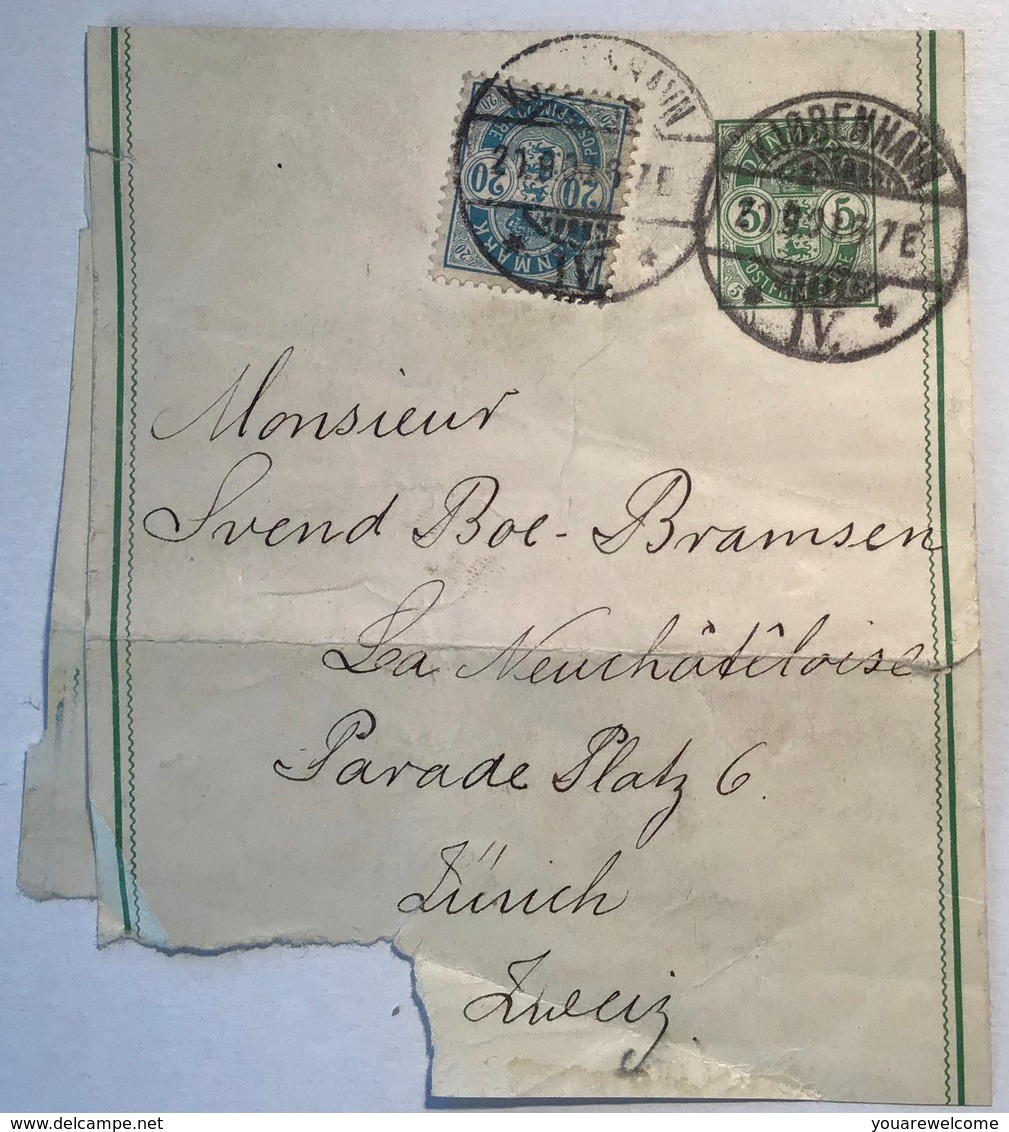 UNIQUE ! 5th Weight Printed Matter KJØBENHAVN 1901>ZÜRICH SCHWEIZ(Denmark Postal Stationery Wrapper Cover Brief - Covers & Documents