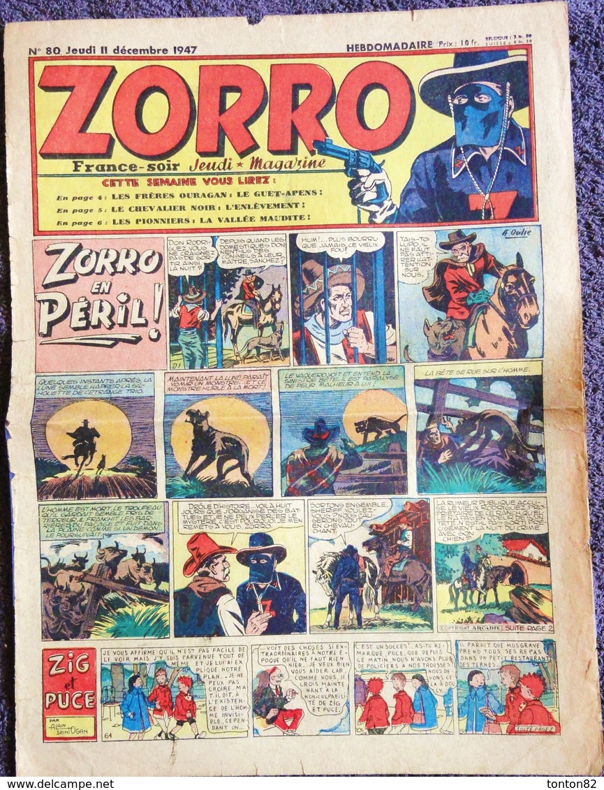 ZORRO - N° 80-  (  11 Décembre 1947  ) . ( Incomplet ) . - Zorro