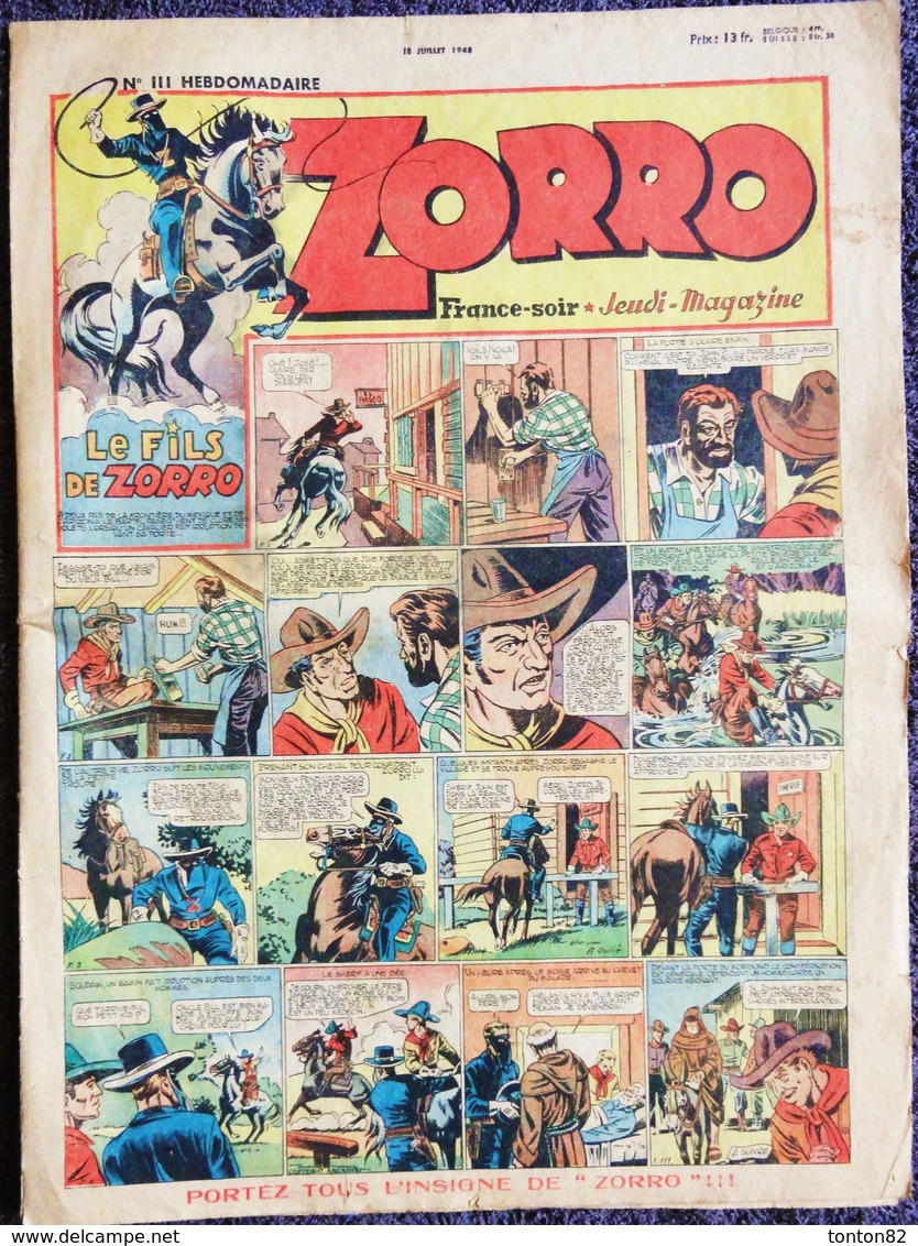 ZORRO - N° 111 -  (  18 Juillet 1948 ) . - Zorro