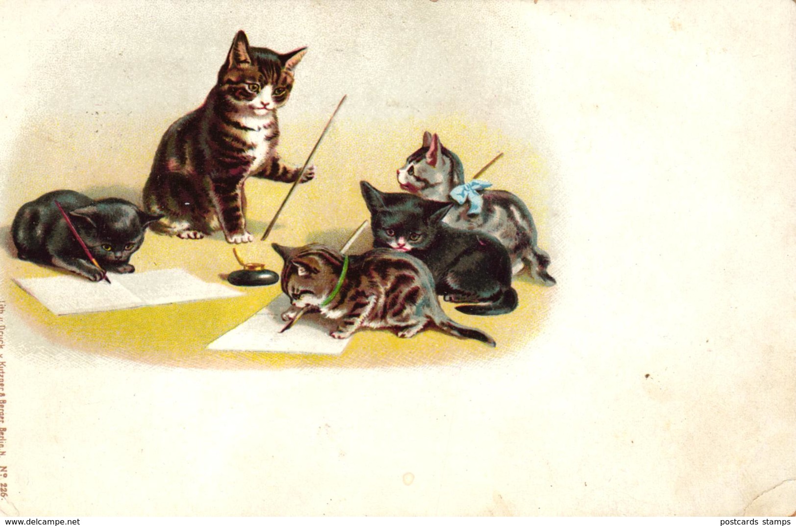 Katze, Katzenschule, Farb-Litho, 1898 In Ungarn Versandt - Chats