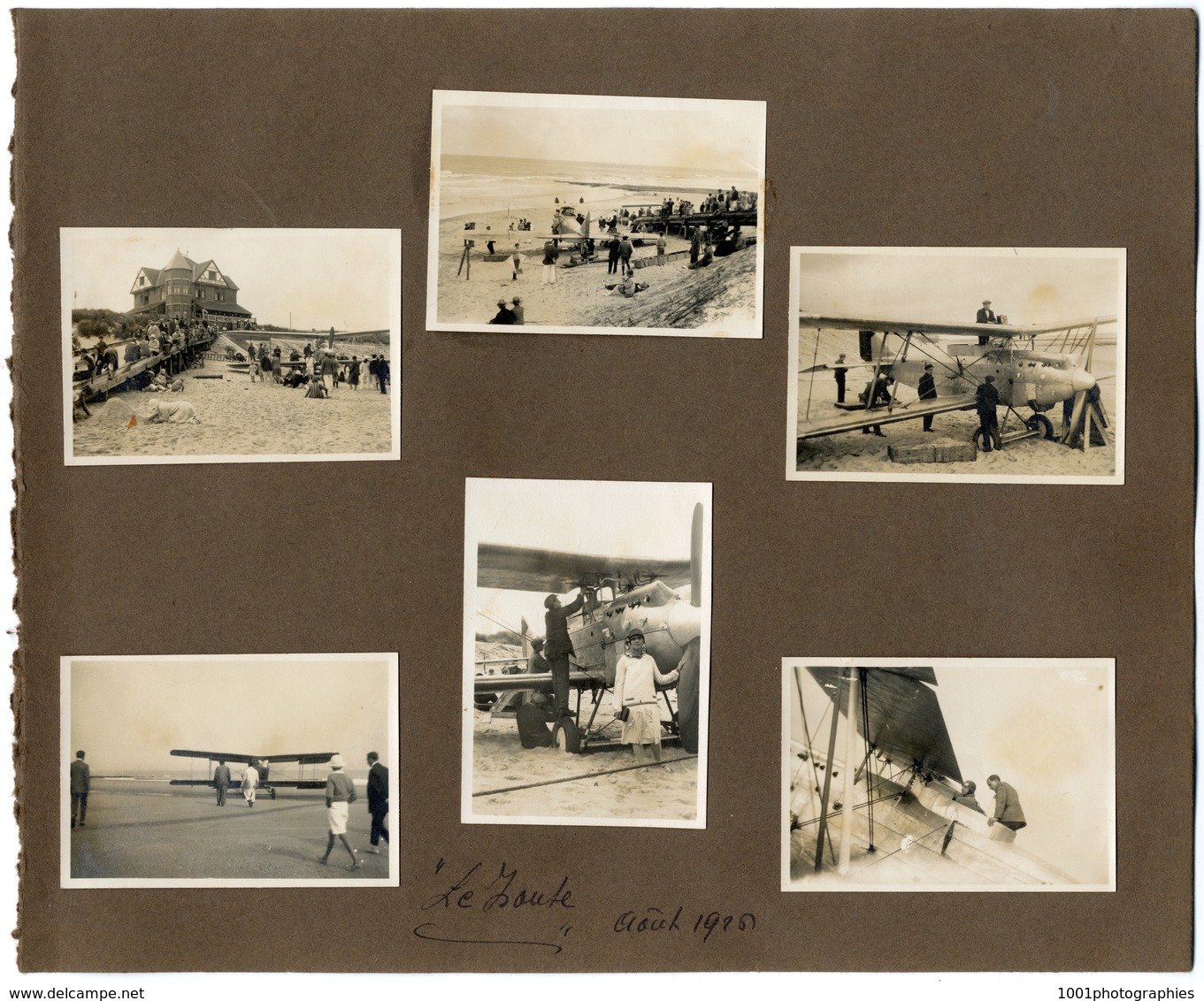 "Le Zoute" Aout 1926. Exceptionnelle ensemble de 6 photographies originales d'époque d'un bi-plan sur la plage. FG0695