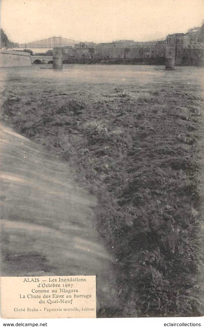 Alès Alais        30          Inondations De 1907. Chute Des Eaux Au Barrage     (Voir Scan) - Alès