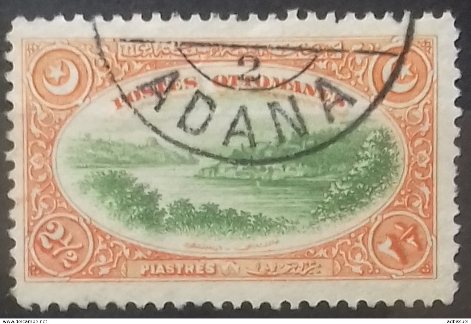 TURQUIE TURKEY N° 186 2 1/2 Pi Orange Et Vert 1913 OBLITERE  C. à D. ADANA (vue De KANDILLI BOSPHORE) - Gebruikt