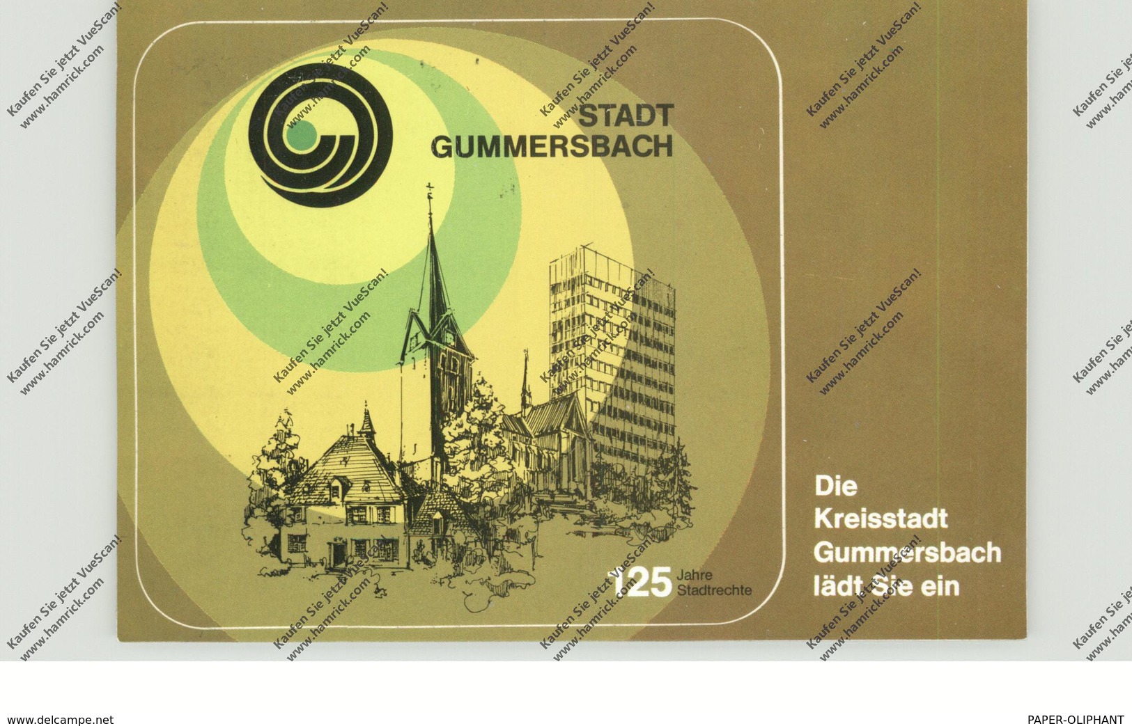 5270 GUMMERSBACH, 125 Jahre Stadtrechte, Aufkleber-Karte - Gummersbach