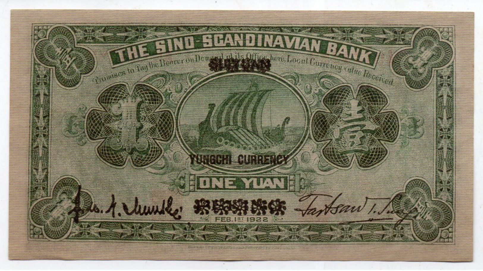 SINO SCANDINAVIAN BK : 1 Yuan 1922 (unc) - China