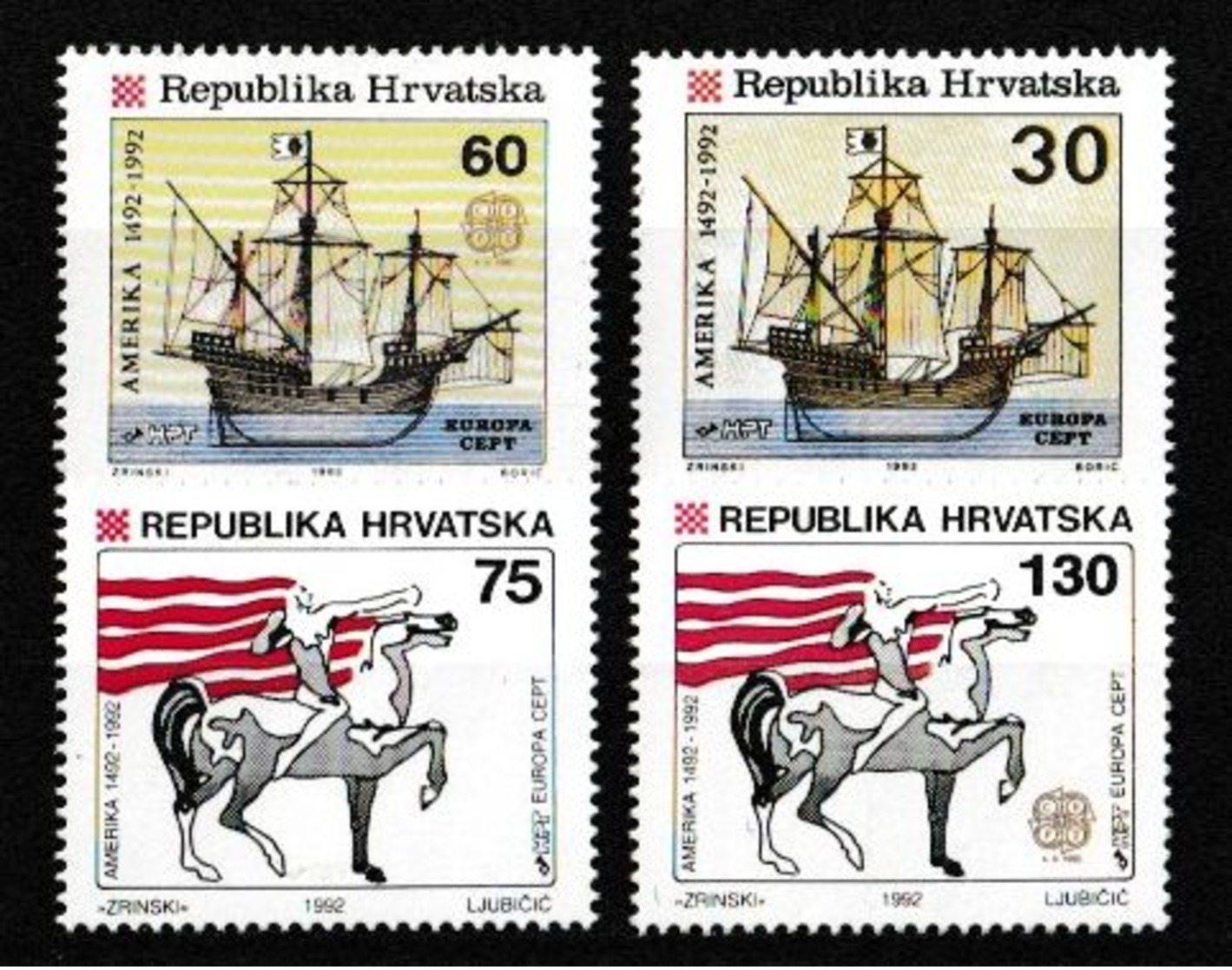 (!)  EUROPA CEPT De 1992  Thème Christophe Colomb Découverte Amérique CROATIE Y&T  N° 169/172 Neuf(s) ** Mnh - 1992