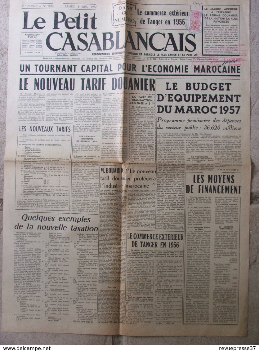 Journal Le Petit Casablancais (8 Juin 1957) Le Nouveau Tarif Douanier - Commerce Extérieur Tanger - Budget Maroc - Andere & Zonder Classificatie