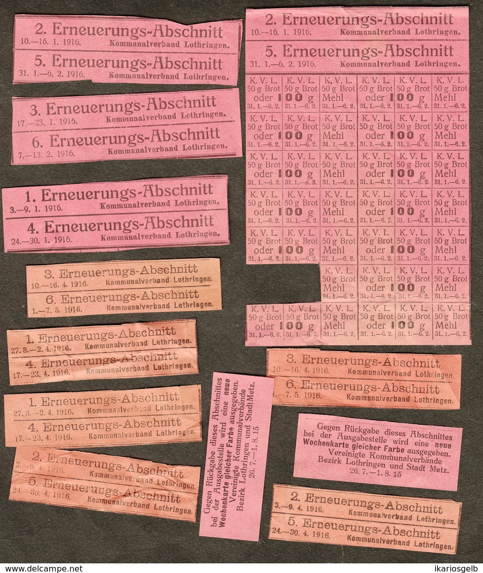 METZ & Lorraine Coupon D'achat 1916  Lot Fragments D' Carte Ravitaillement Rouge - Fiktive & Specimen