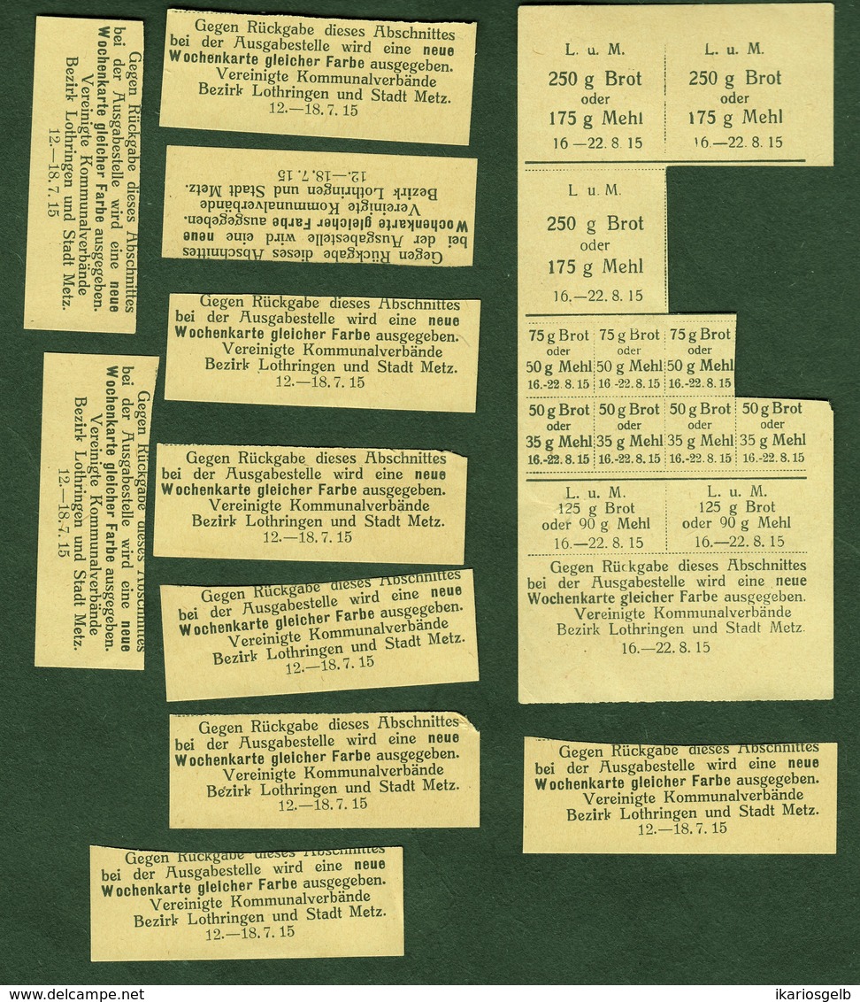 METZ & Lorraine Coupon D'achat 1915  Lot Fragments D' Carte Ravitaillement Jaune - Specimen