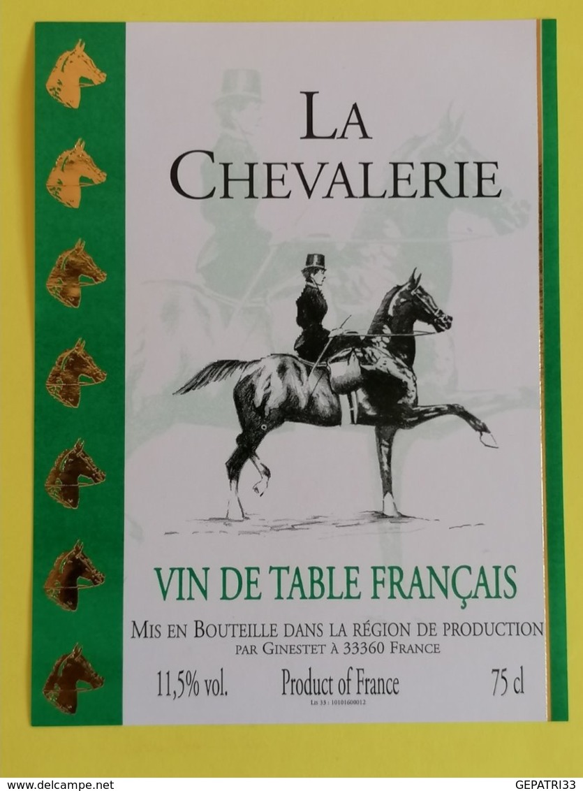 ETIQUETTE  LA CHEVALERIE VIN DE TABLE FRANCAIS - Horses