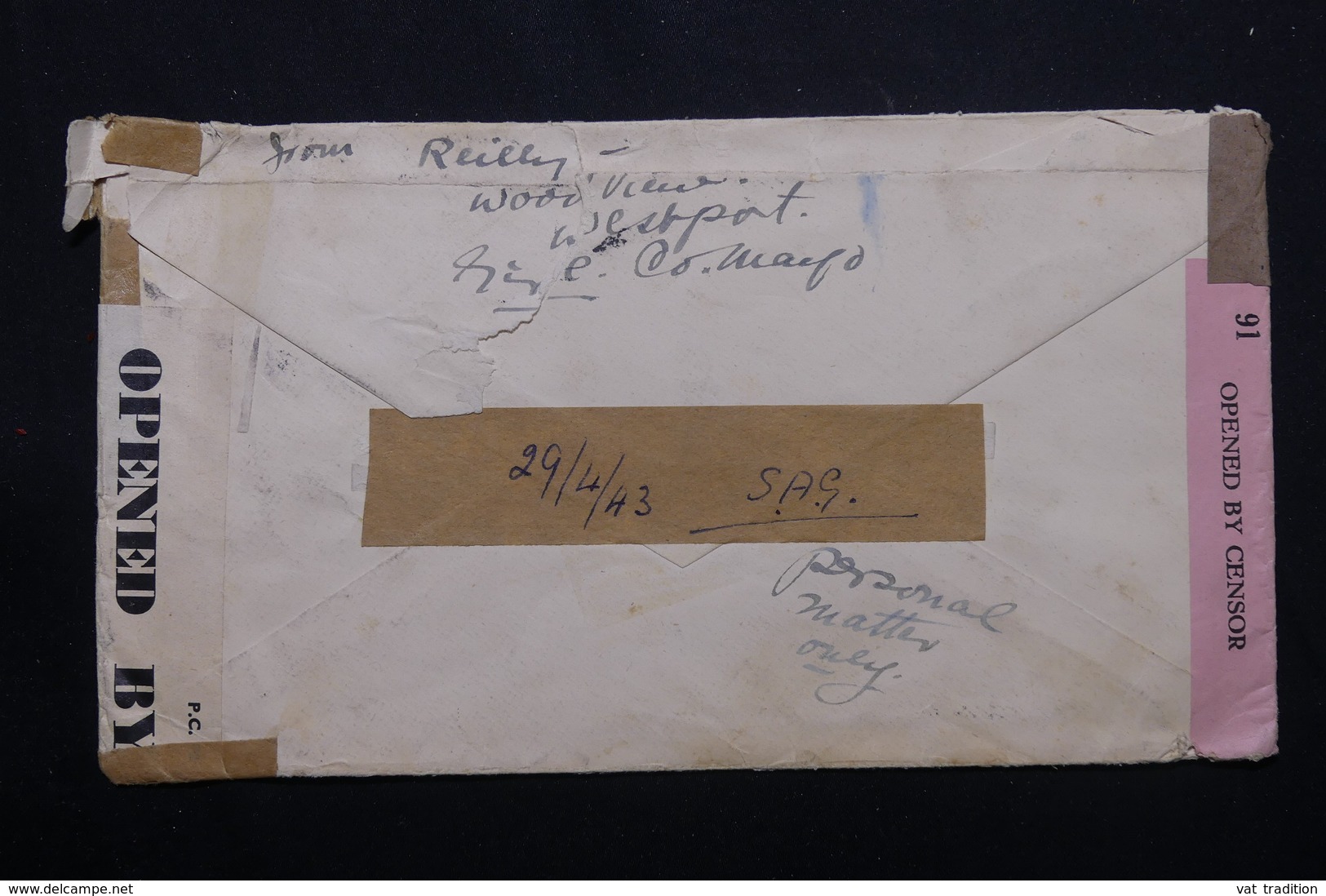 IRLANDE - Enveloppe De Cathair Na Mart Pour New York En 1943 Avec Contrôles Postaux, Affranchissement Plaisant - L 59147 - Briefe U. Dokumente