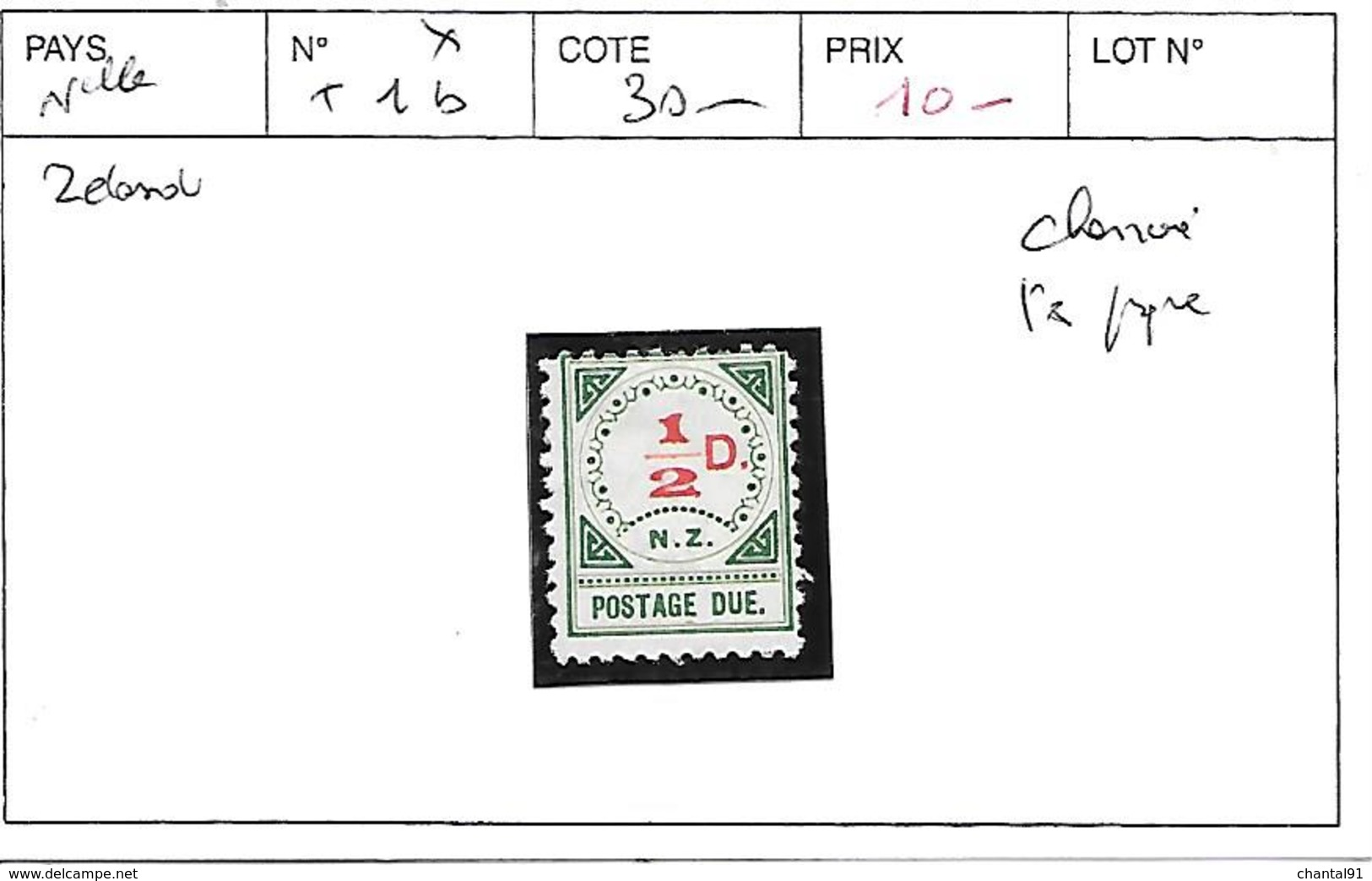 NOUVELLE ZELANDE N° TAXE 1b CHARNIERE TRES PROPRE - Timbres-taxe