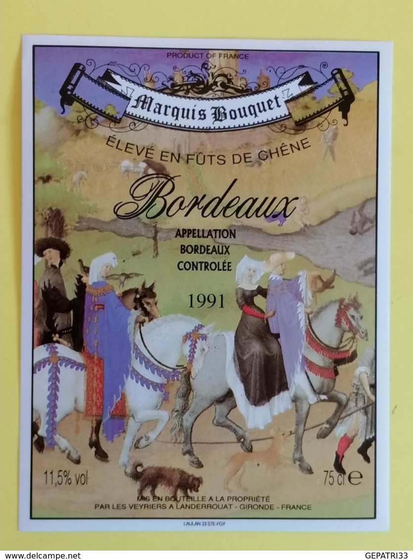 BORDEAUX ETIQUETTE MARQUIS BOUQUET 1991 - Pferde