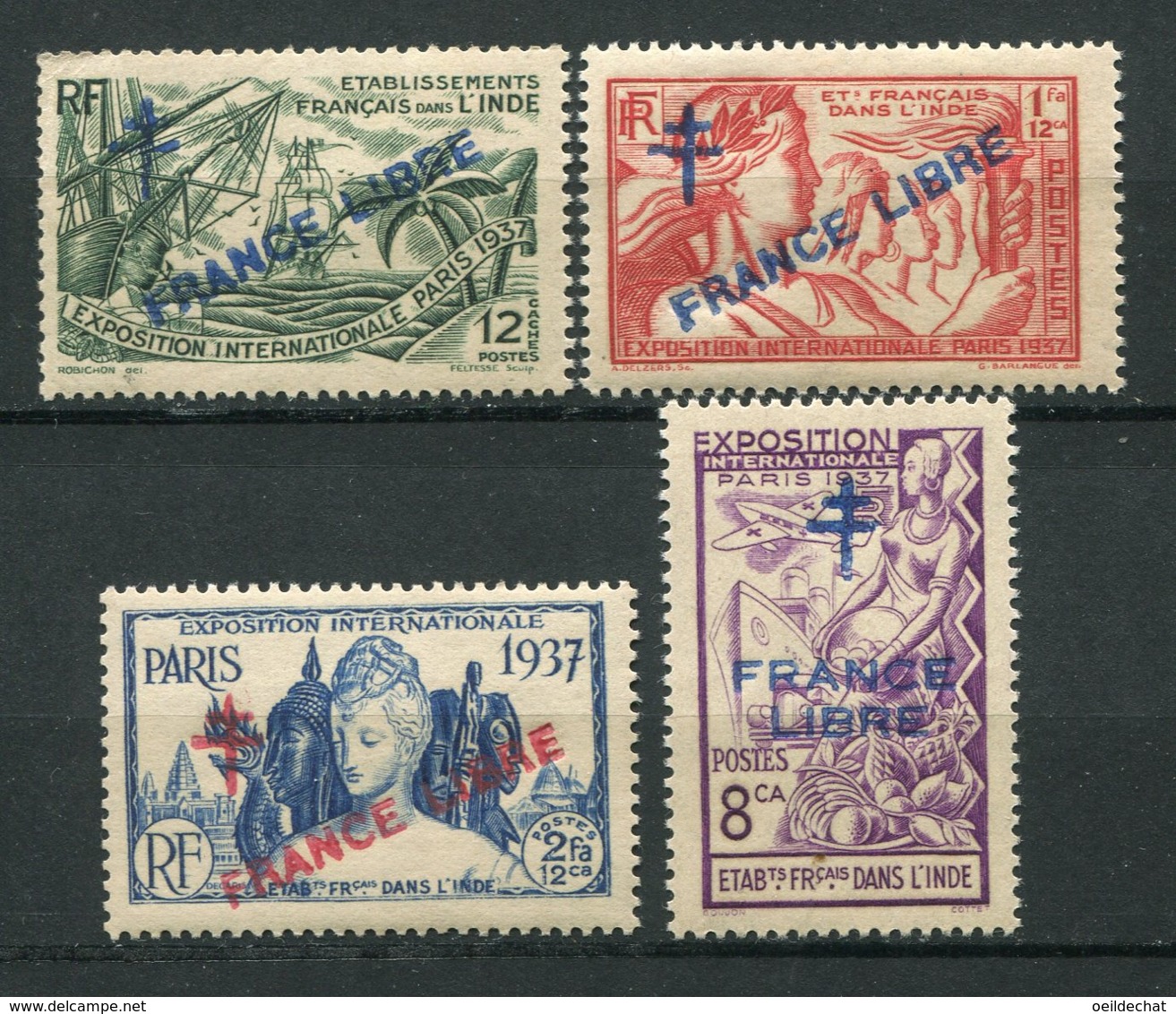 17752 INDE N°171, 173/4, 183** Timbres De 1937 Exposition De Paris Surchargés France Libre  1941-43  TB/TTB - Unused Stamps