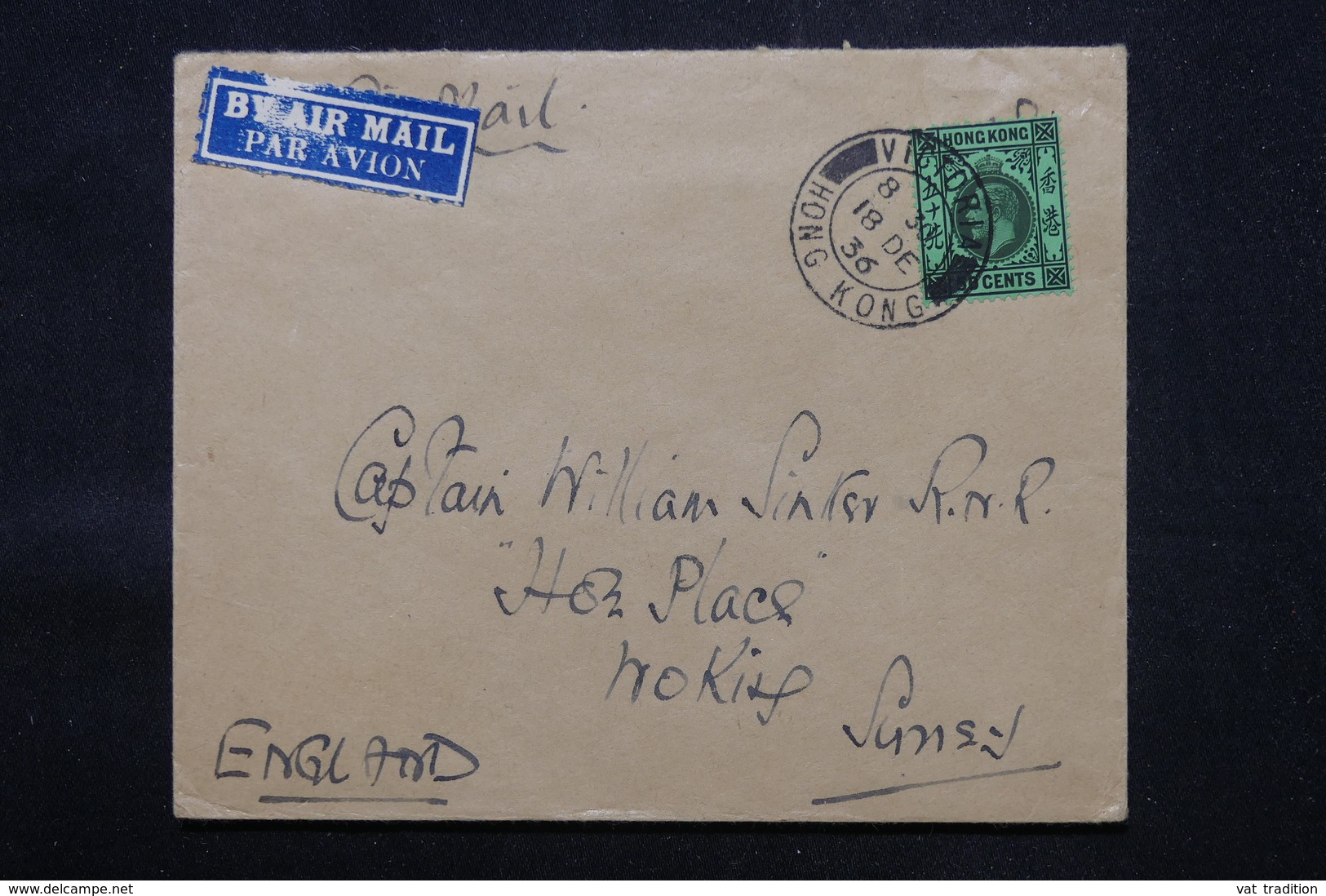 HONG KONG - Enveloppe Pour Le Royaume Uni En 1936 Par Avion, Affranchissement Plaisant - L 59173 - Briefe U. Dokumente