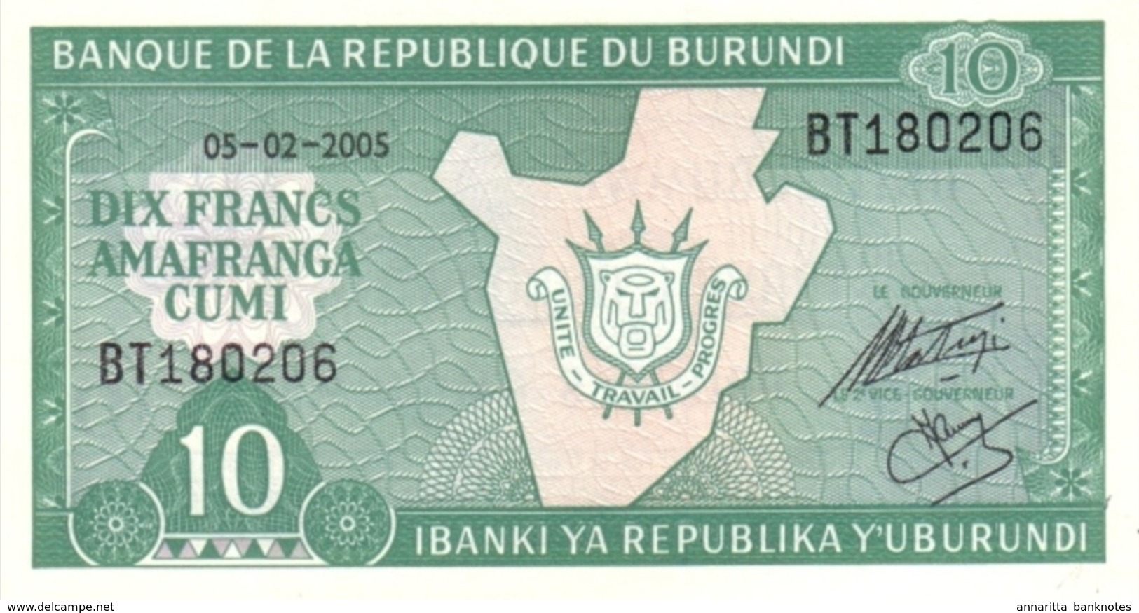 Burundi (BRB) 10 Francs 2005 UNC Cat No. P-33e / BI214k - Burundi