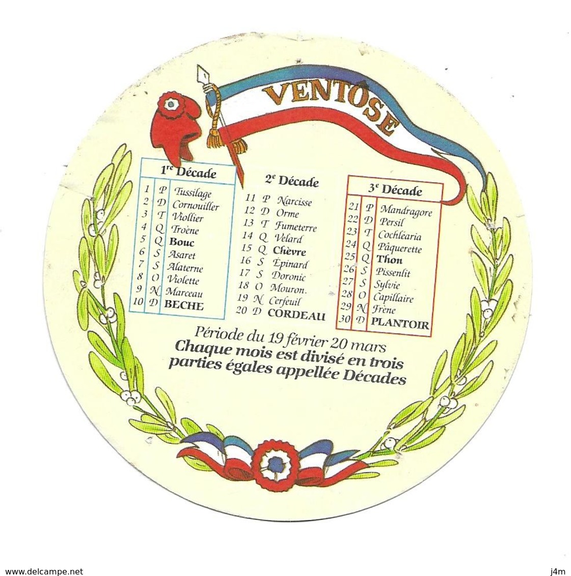 ETIQUETTE De FROMAGE..CAMEMBERT 1791..Calendrier VENTOSE - Cheese