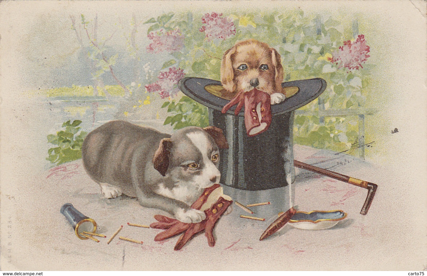 Illustrateurs - Chien - Chiot Griffon - Mode Chapeau Gants Canne - Tabac Allumettes - Avant 1900