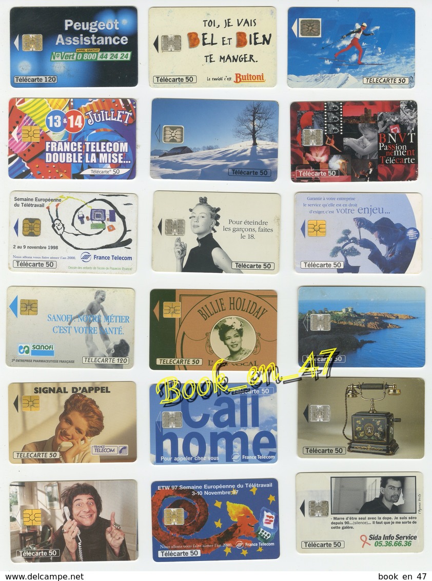 {49155} Lot 18 Télécartes ; Lot 2 ; Peugeot Assistance , Buitoni , Billie Holiday , Sanofi , - Lots - Collections