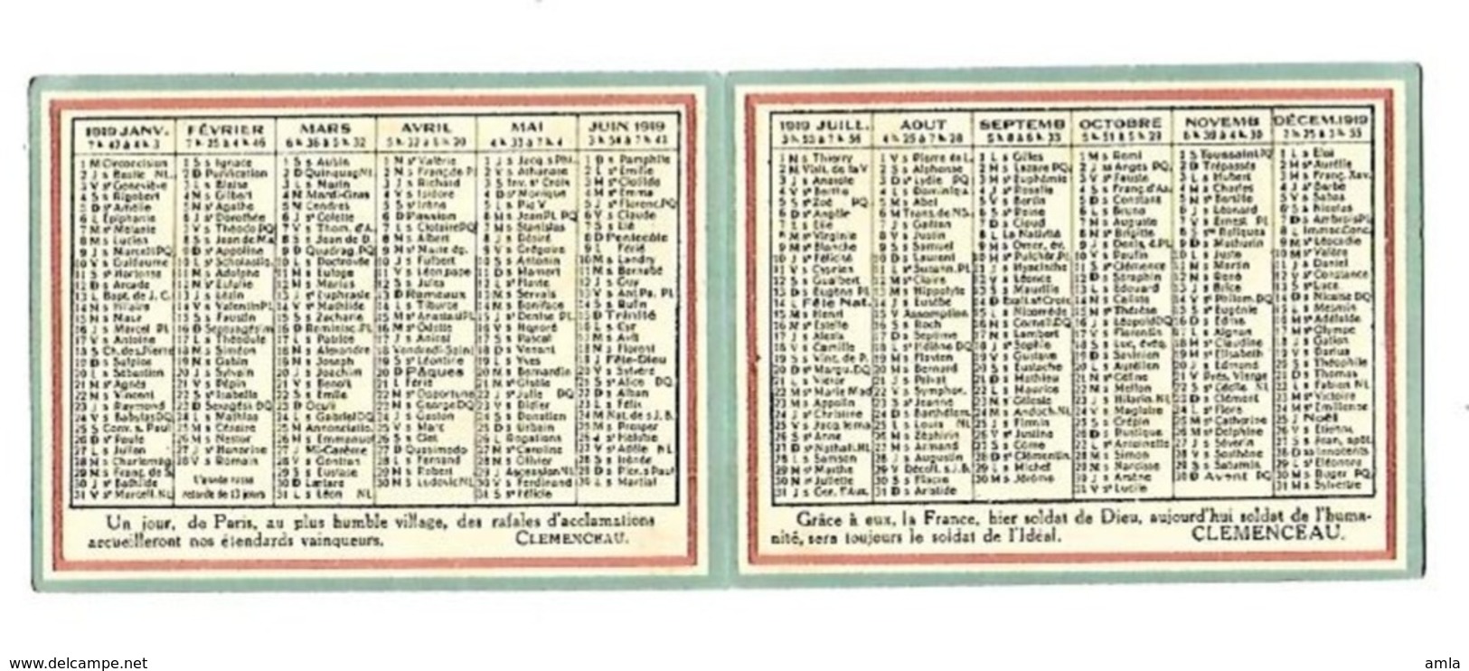 CALENDRIER DE POCHE1919  ROUFFE LES FOYERS DU SOLDAT ET DU MARIN UNION FRANCO AMERICAINE YMCA 5 AOUT 1918 - Petit Format : 1901-20