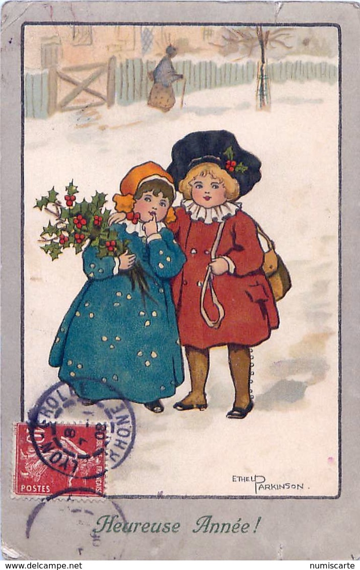 Cpa Heureuse Année ! Par Ethel Parkinson - Enfants, Houx - Parkinson, Ethel