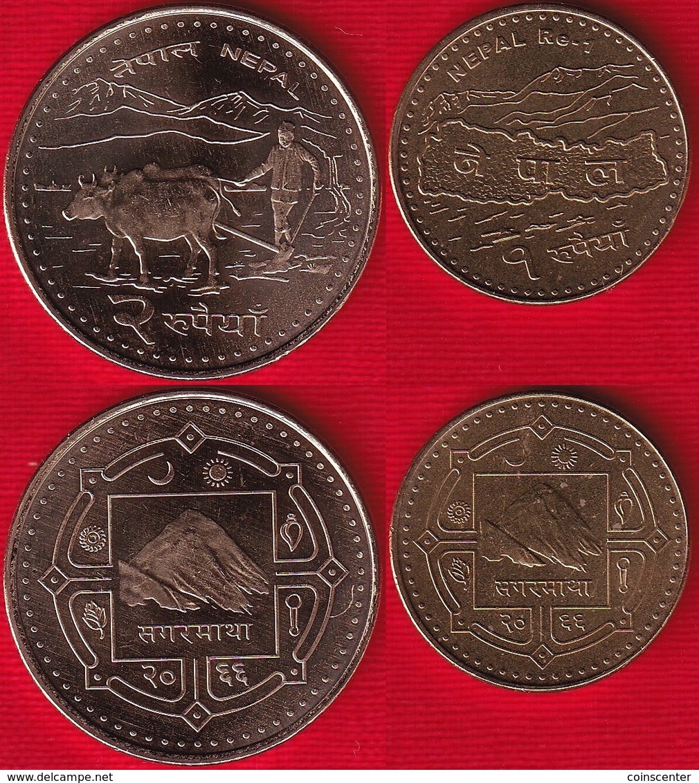 Nepal Set Of 2 Coins: 1 - 2 Rupees 2009 UNC - Népal