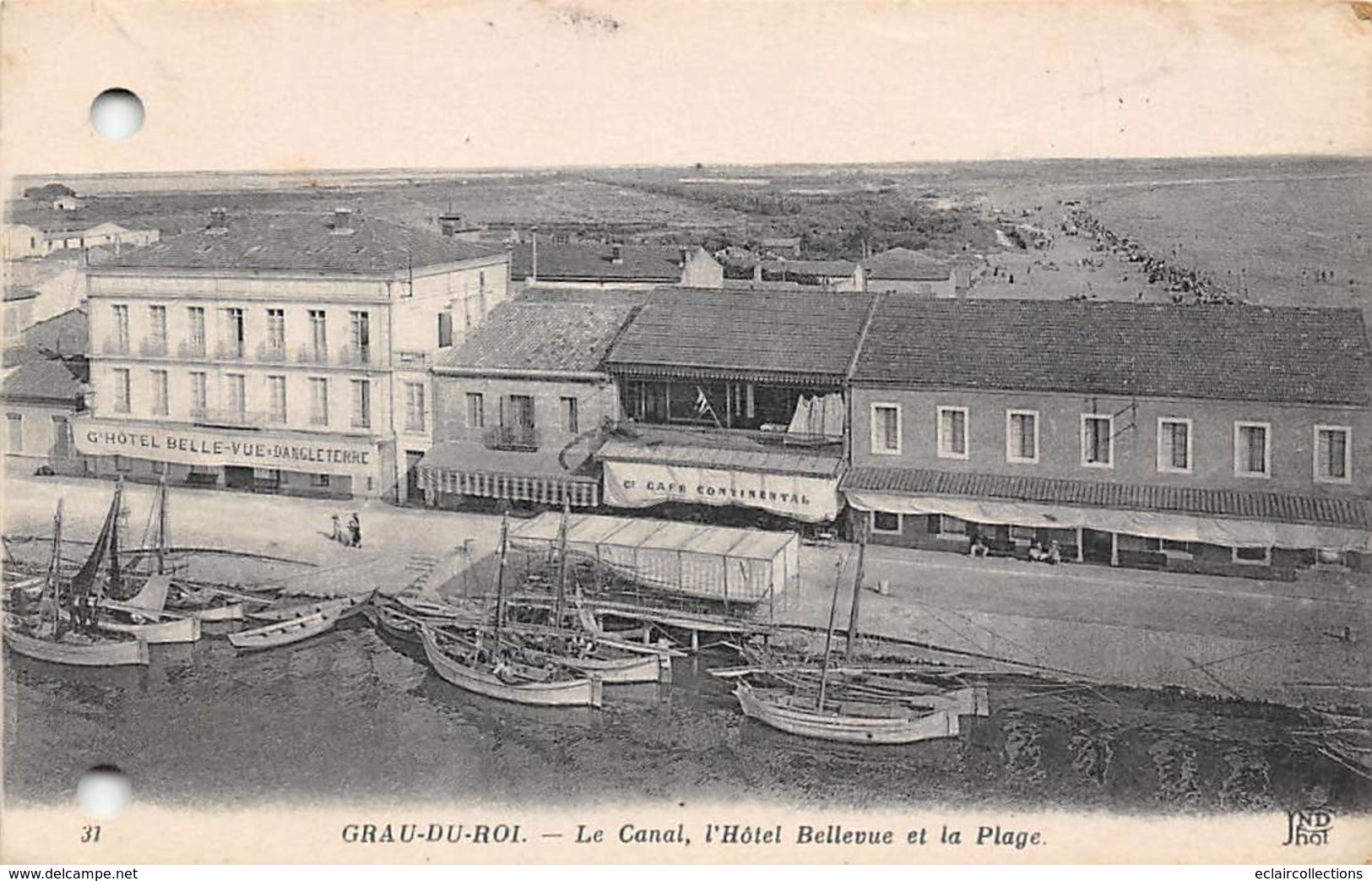 Le Grau Du Roi      30        Le Canal, Hôtel Bellevue,La Plage      (2 Trous De Classeur  Voir Scan) - Le Grau-du-Roi